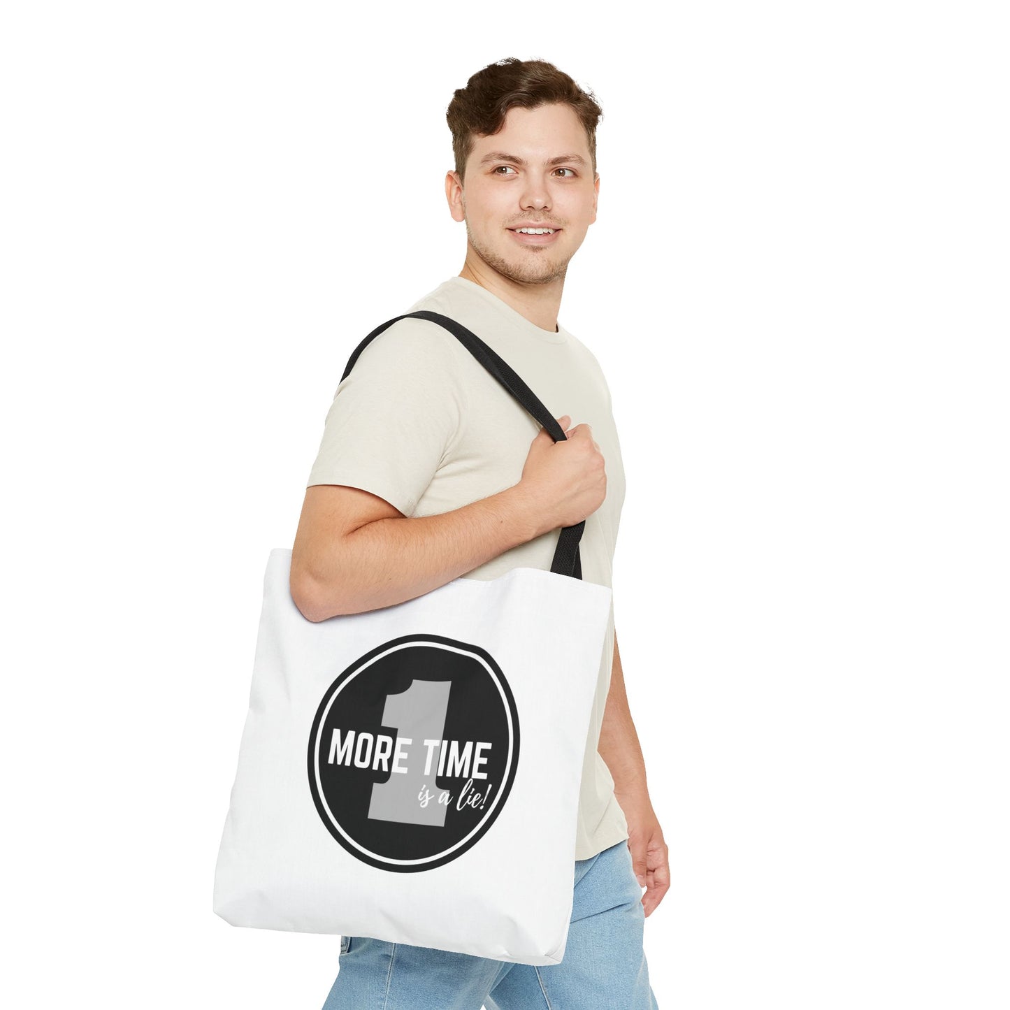 "One More Time is a Lie" Dance Tote Bag – Bold Emblem Graphic Canvas Bag for Dancers, Rehearsals & Everyday Use
