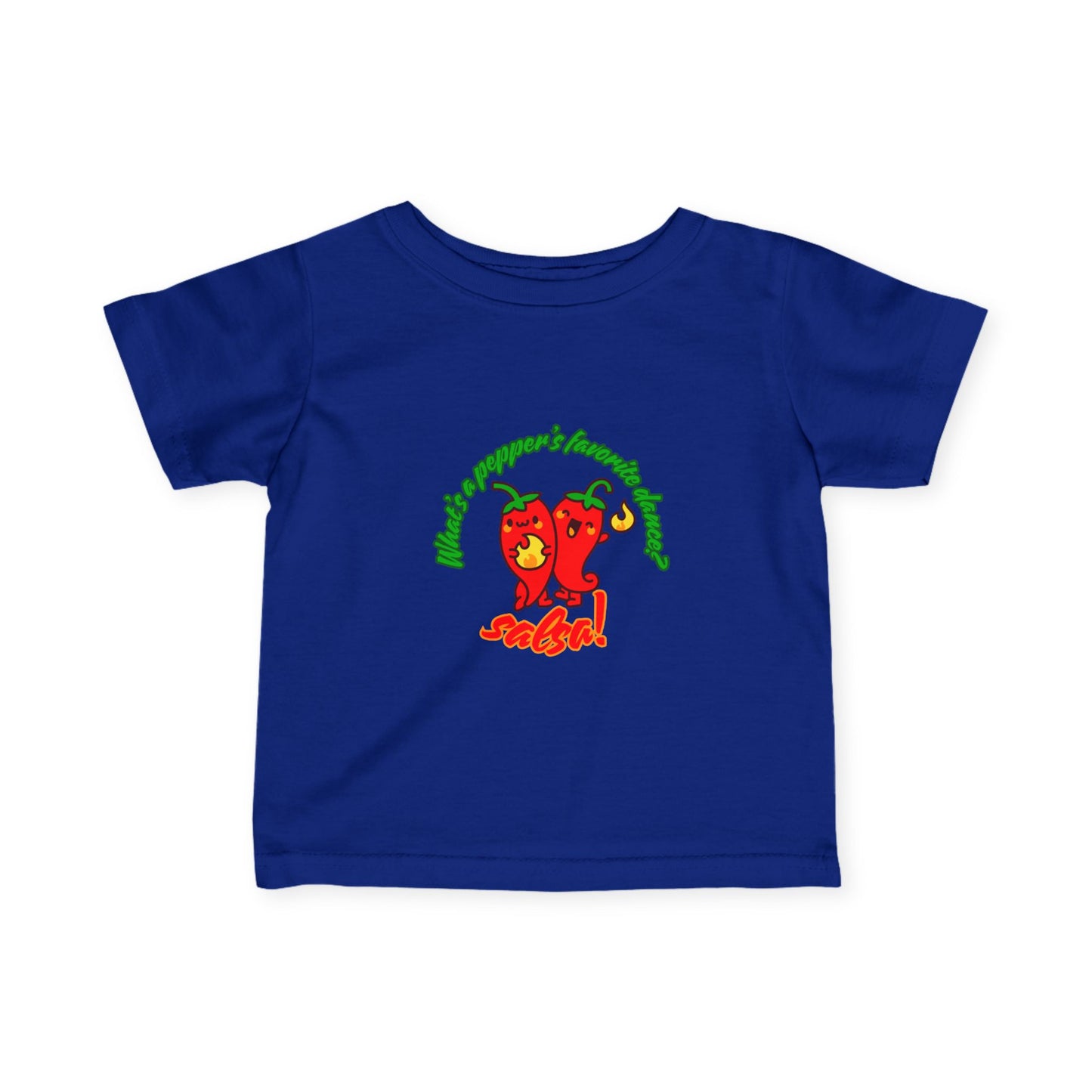 "What's a Pepper's Favorite Dance? Salsa!" Cute Dance-Themed Infant Fine Jersey Tee with Spicy Pepper Graphic – Funny Baby T-Shirt for Little Movers