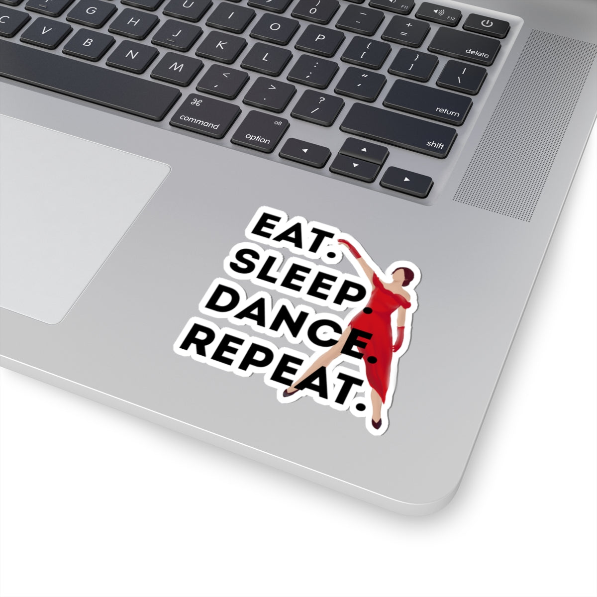 "Eat Sleep Dance Repeat" Kiss-Cut Sticker – Bold Dancer Graphic – Fun Dance-Themed Vinyl Sticker for Laptops, Journals & Water Bottles