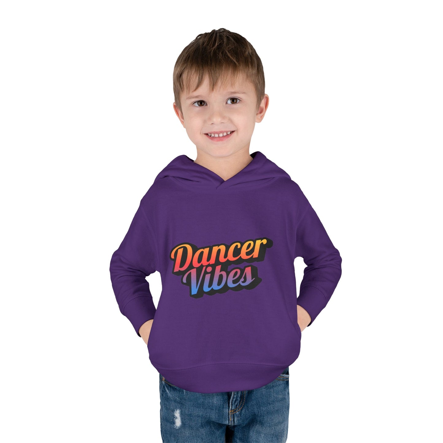 "Dancer Vibes" Toddler Pullover Hoodie – Colorful Dance-Themed Text Graphic Fleece Sweatshirt for Kids