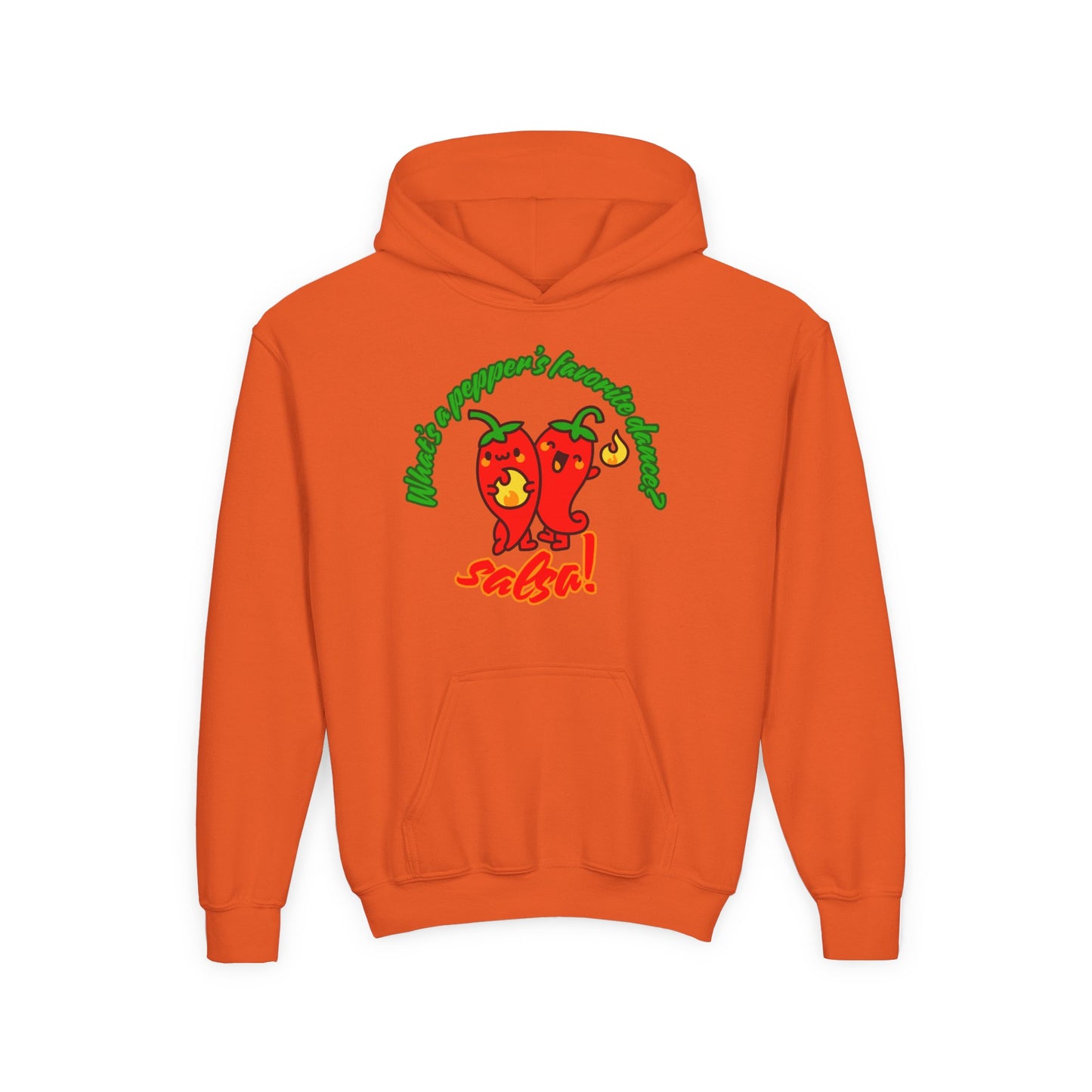 "What’s a Pepper’s Favorite Dance? Salsa!" Youth Hooded Sweatshirt – Funny Dance Pun Pepper Graphic Hoodie for Kids and Teens