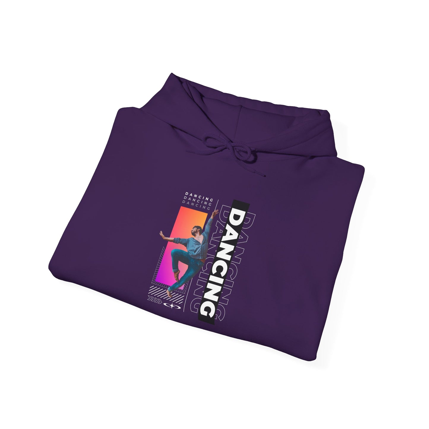 “Dancing” Text with Streetwear-Style Male Dancer Graphic – Unisex Heavy Blend™ Hooded Sweatshirt – Cozy Dance Hoodie for Performers & Dance Enthusiasts