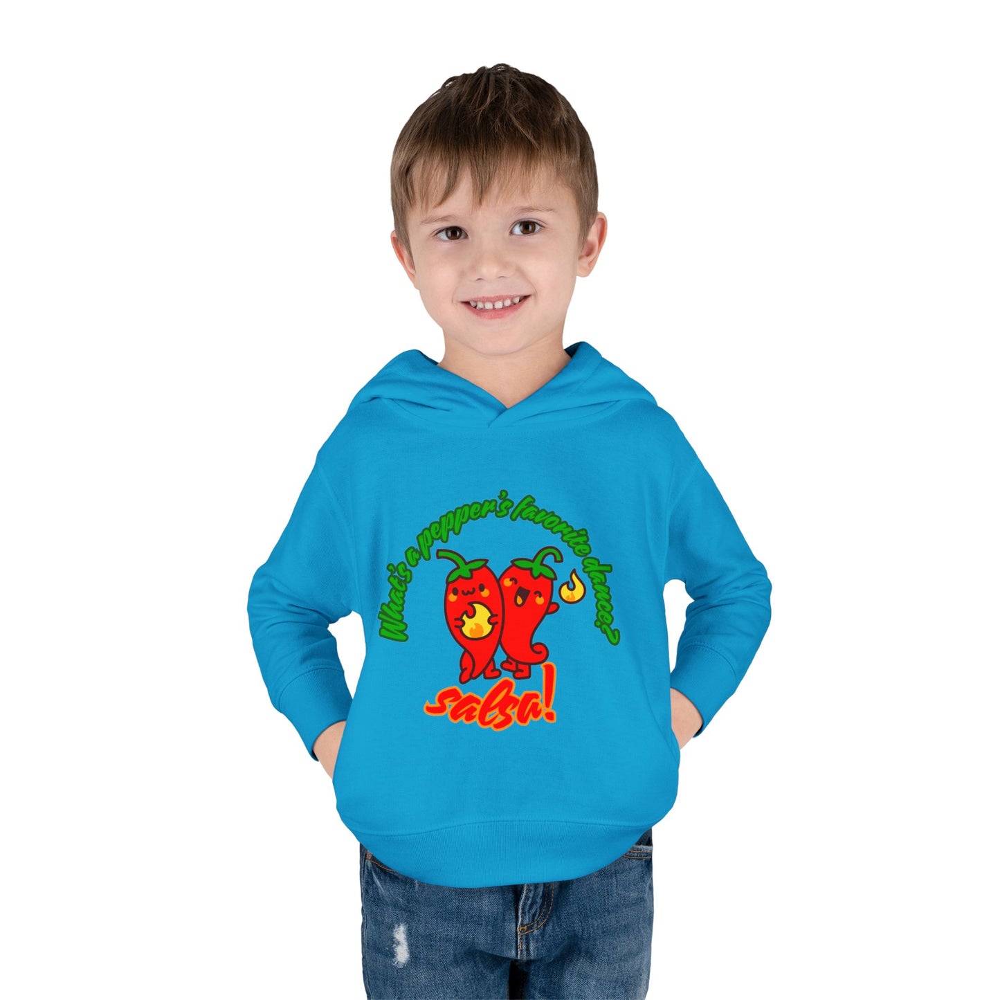 "What's a Pepper's Favorite Dance? Salsa!" Toddler Fleece Dance Hoodie – Funny Colorful Pullover for Kids