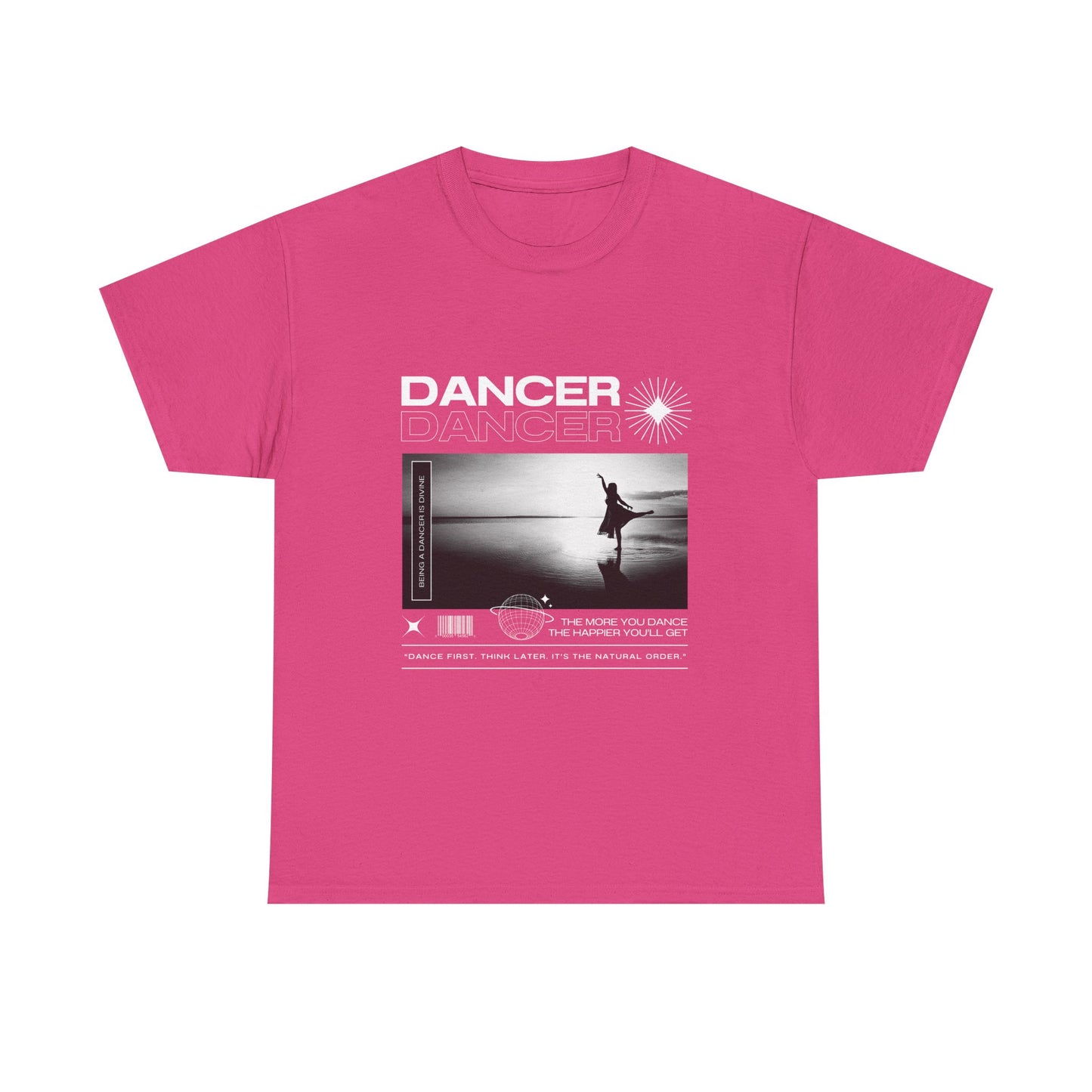"Dancer" Arabesque Beach Scene Unisex Heavy Cotton Tee – Streetwear-Inspired Ballet Dance Graphic T-Shirt