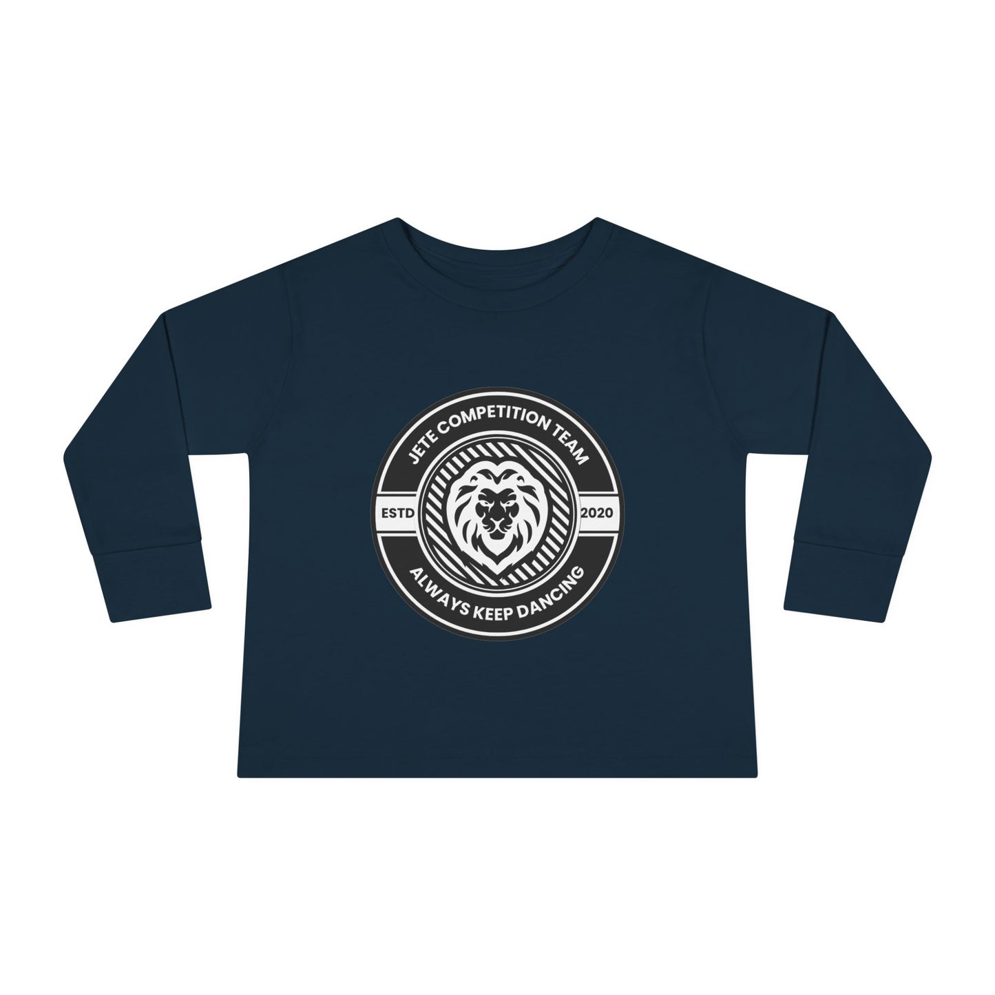 "Jeté Competition Team – Always Keep Dancing" Toddler Dance T-Shirt – Collegiate-Inspired Emblem Graphic Long Sleeve Tee for Kids