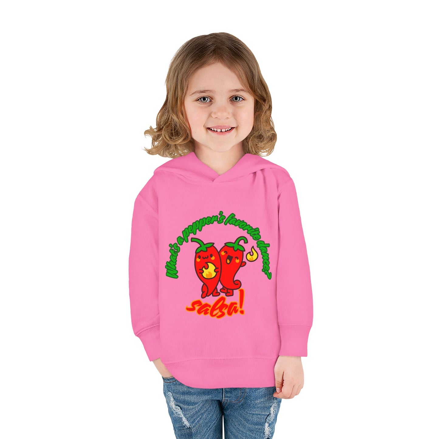 "What's a Pepper's Favorite Dance? Salsa!" Toddler Fleece Dance Hoodie – Funny Colorful Pullover for Kids