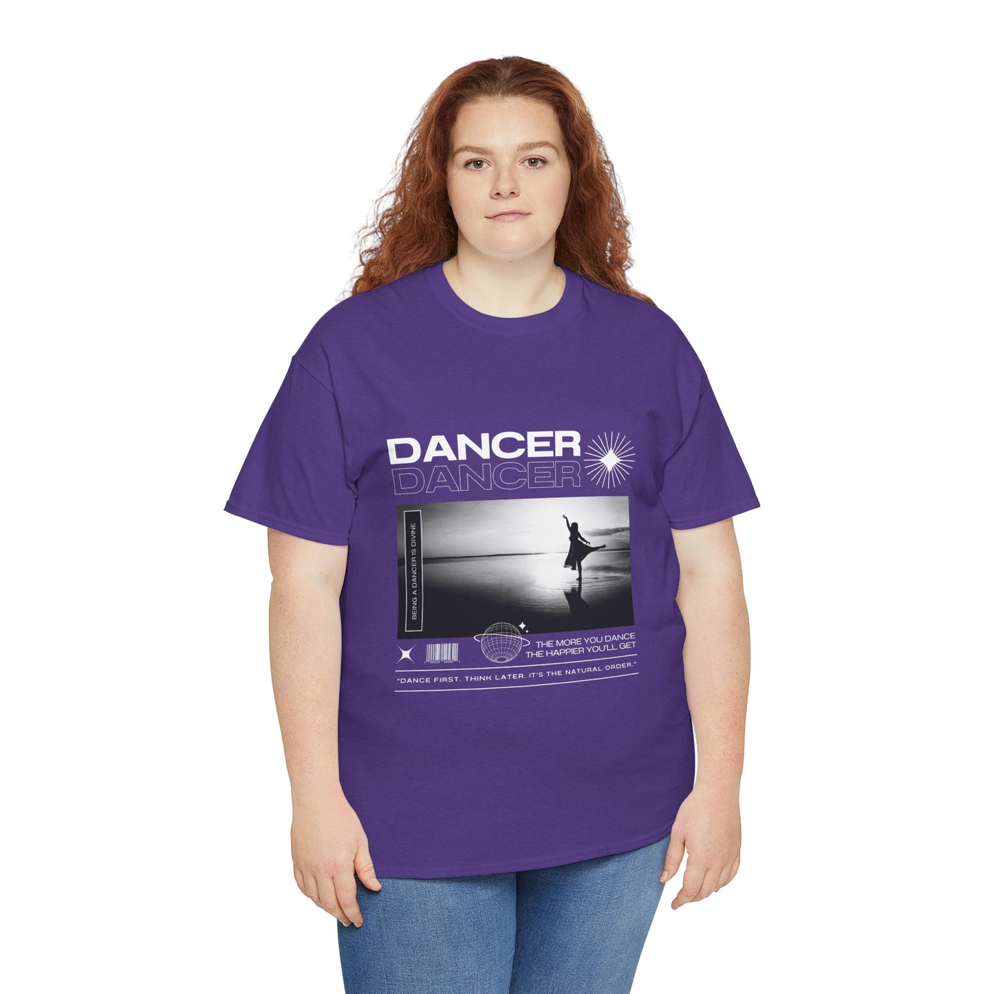"Dancer" Arabesque Beach Scene Unisex Heavy Cotton Tee – Streetwear-Inspired Ballet Dance Graphic T-Shirt