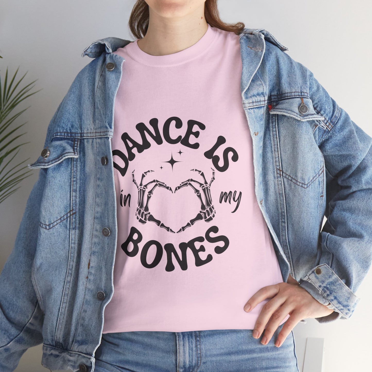 “Dance Is in My Bones” Halloween Dance T-Shirt with Cute Skeleton Heart Graphic - Unisex Heavy Cotton Tee