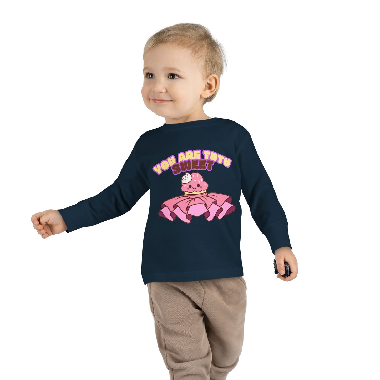 "You Are Tutu Sweet" Toddler Dance T-Shirt – Kawaii Cupcake in Tutu Graphic Long Sleeve Tee for Kids