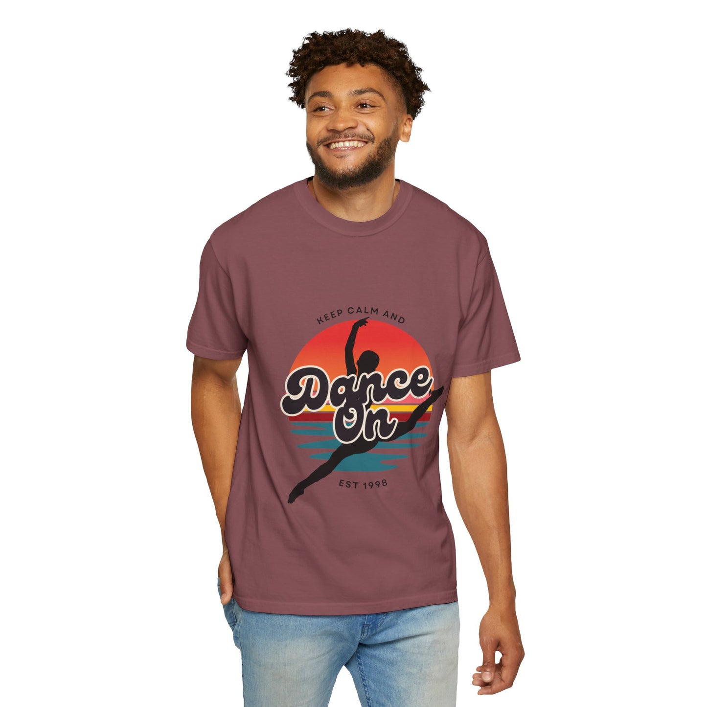 "Keep Calm and Dance On" Unisex Garment-Dyed T-Shirt – Retro Dance Graphic Tee – Vintage-Inspired Comfort Shirt for Dancers