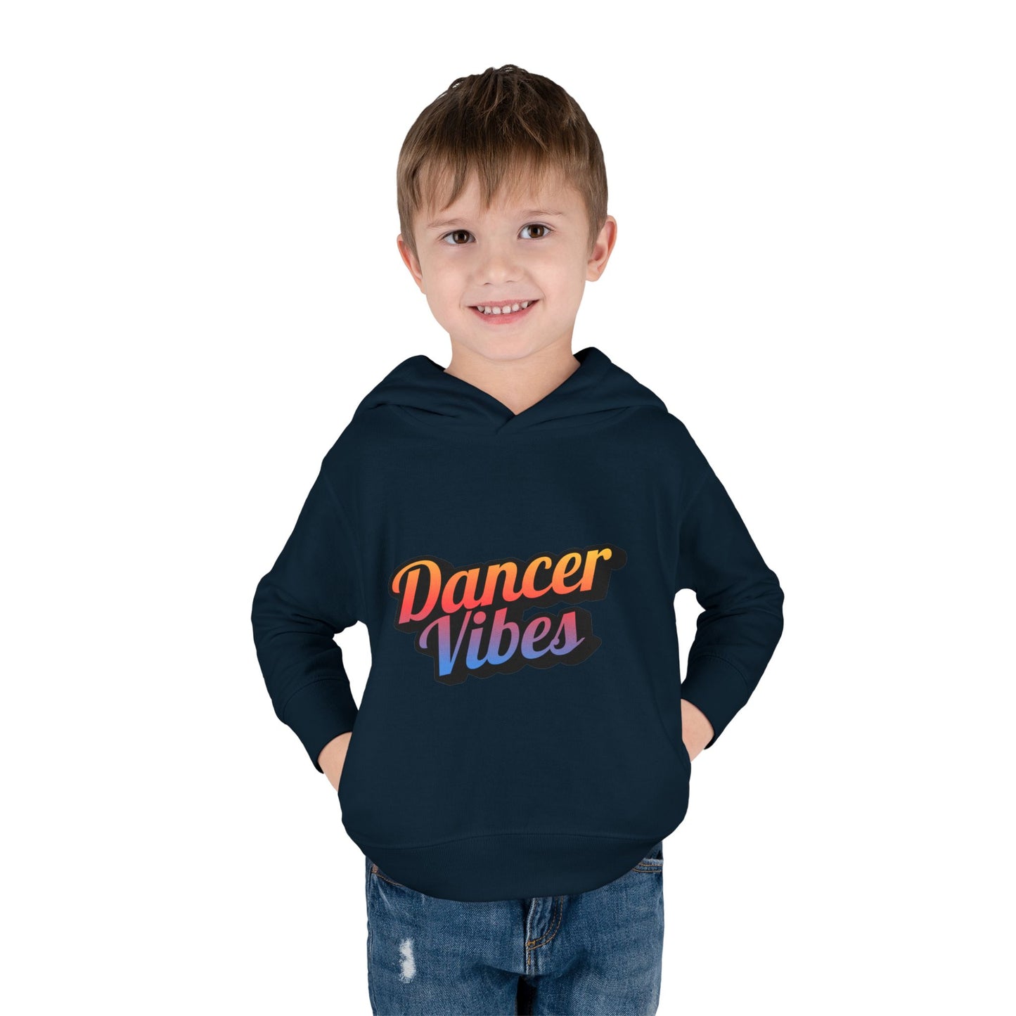 "Dancer Vibes" Toddler Pullover Hoodie – Colorful Dance-Themed Text Graphic Fleece Sweatshirt for Kids