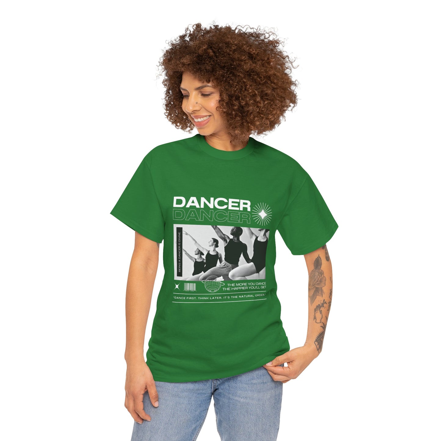 "Dancer" with ballet dancers at the Barre - Unisex Heavy Cotton Tee | Streetwear-Inspired Ballet Training Graphic T-Shirt for Dance Lovers