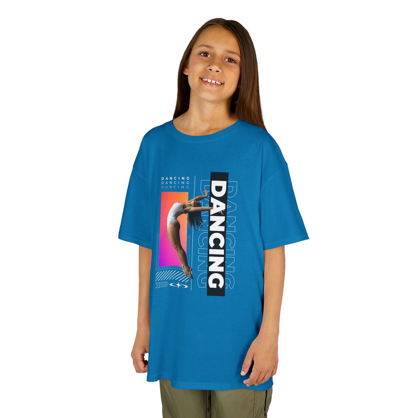 “Dancing” Youth Short Sleeve T-Shirt – Streetwear-Inspired Female Dancer Graphic – Stylish Kids Dance Apparel Tee