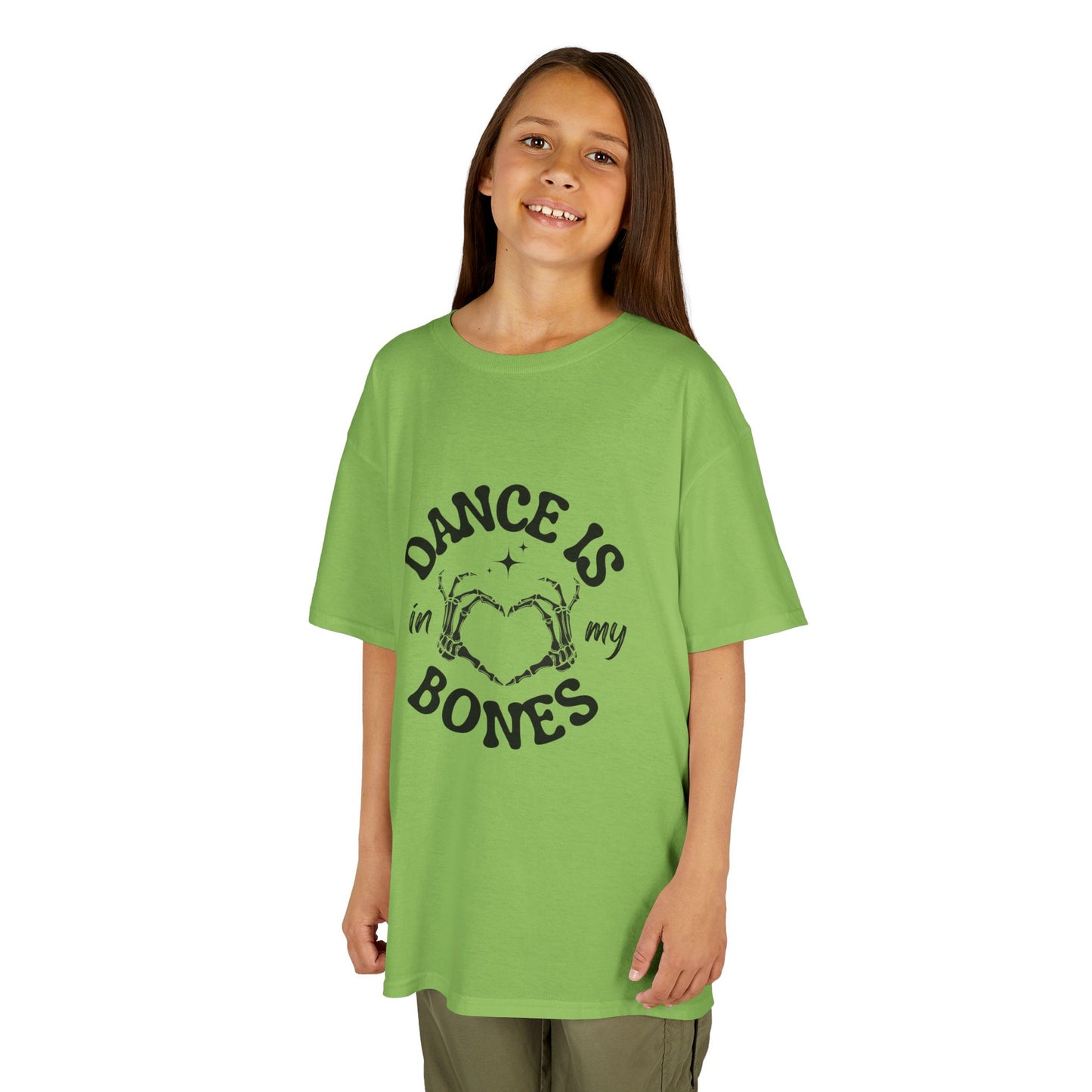 “Dance Is in My Bones” Halloween Dance T-Shirt with Cute Skeleton Heart Graphic - Kids Heavy Cotton™ Tee