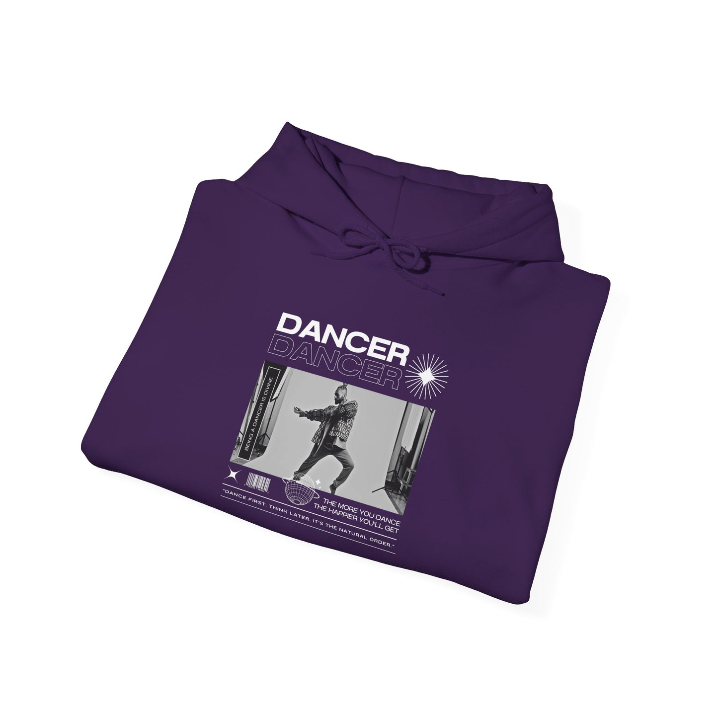 “Dancer” Text with Jazz-Inspired Streetwear-Style Pose Graphic – Unisex Heavy Blend™ Hooded Sweatshirt – Cozy Dance Hoodie for Jazz Dancers & Performing Arts Lovers "
