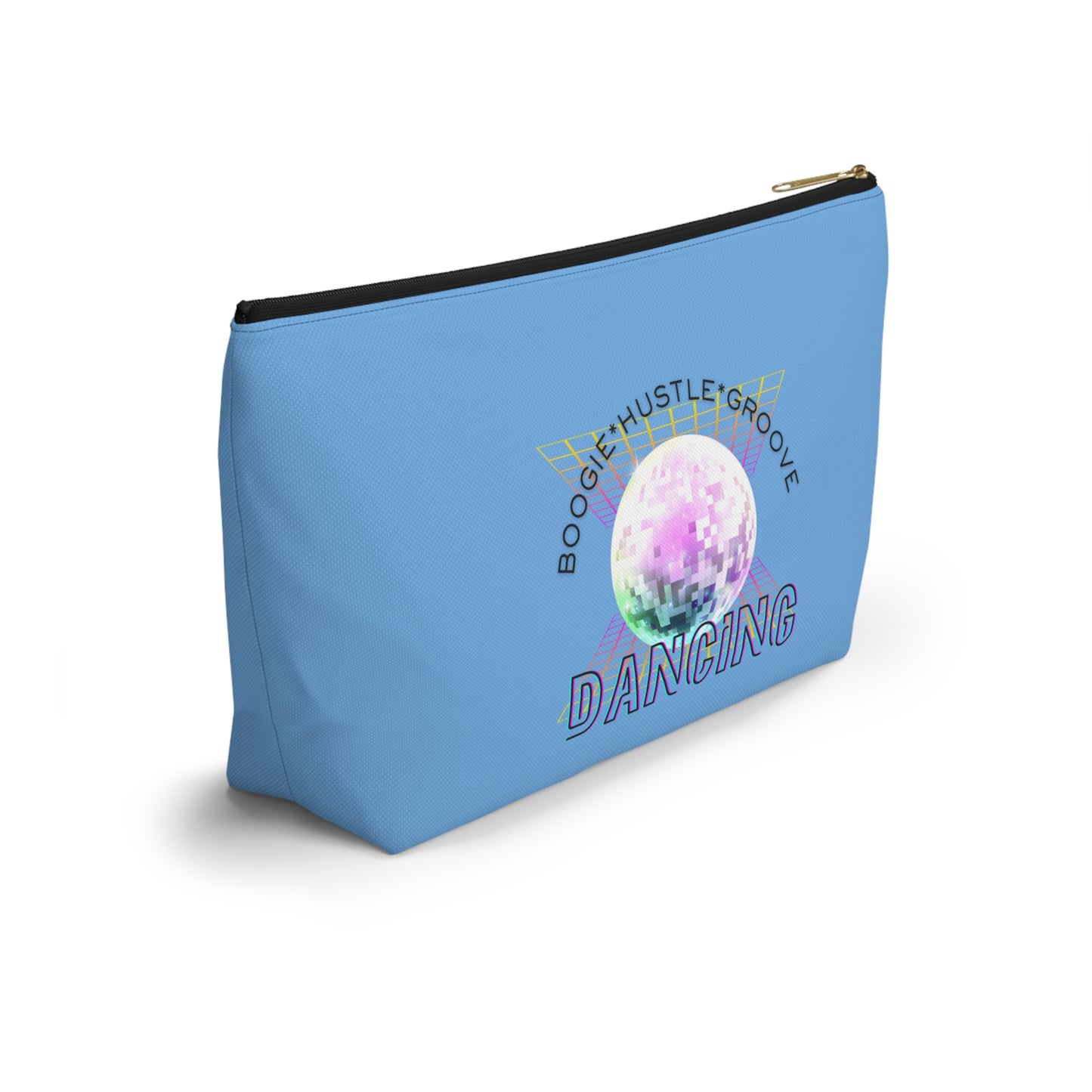 "Boogie, Hustle, Groove - Dancing" Retro Dance-Inspired Makeup Bag | Funky Bold Accessory Pouch for Dancers