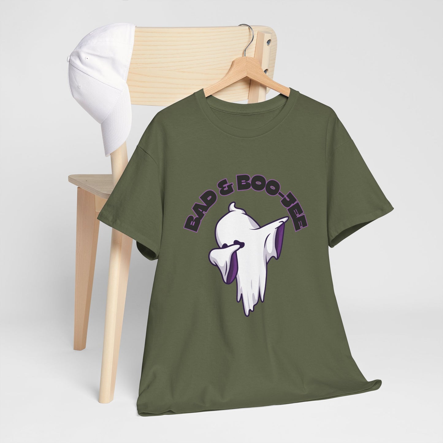 “Bad & Boo-jee” Funny Halloween Dance T-Shirt with Cute Ghost Dab Graphic - Unisex Heavy Cotton Tee