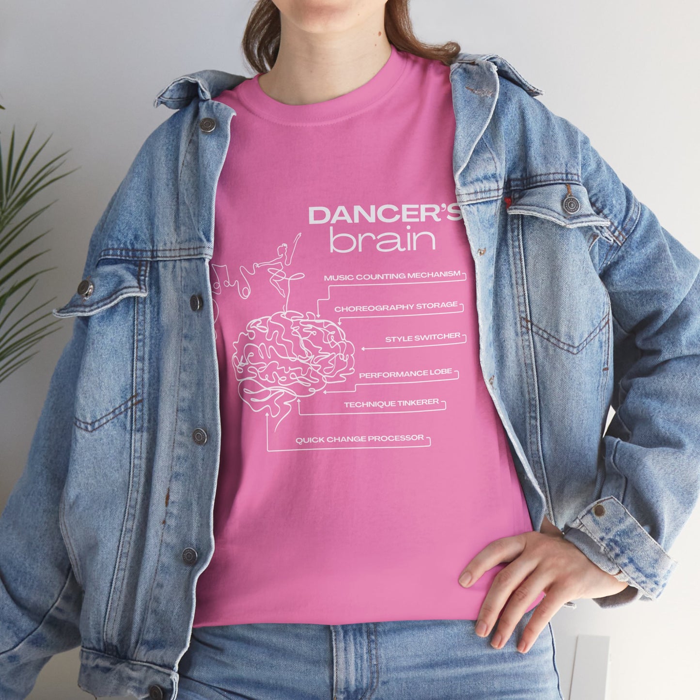 “Dancer’s Brain” Funny Dance Anatomy T-Shirt – Unisex Heavy Cotton Tee with Cute Dancer Brain Diagram and Optional Back Personalization