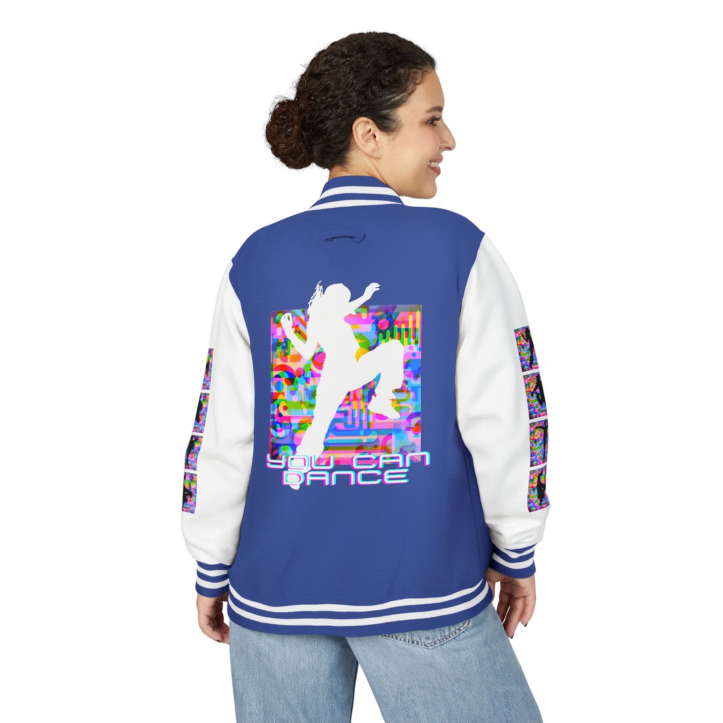 Levels Premium Collection Dance Letterman Jacket β Colorful Unisex Streetwear Varsity Jacket with "Levels Pictures Textures" Front and Dancer Silhouette Back Graphic