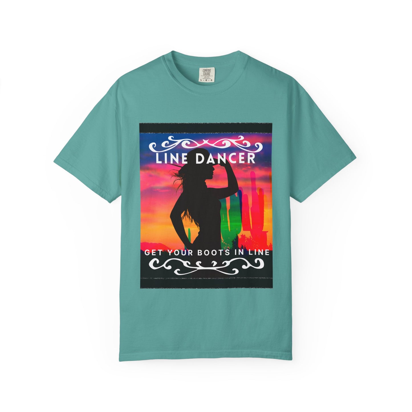 "Line Dancer" Unisex Garment-Dyed T-Shirt – Western Country Dance Graphic Tee – 'Get Your Boots in Line' Cowboy-Inspired Shirt