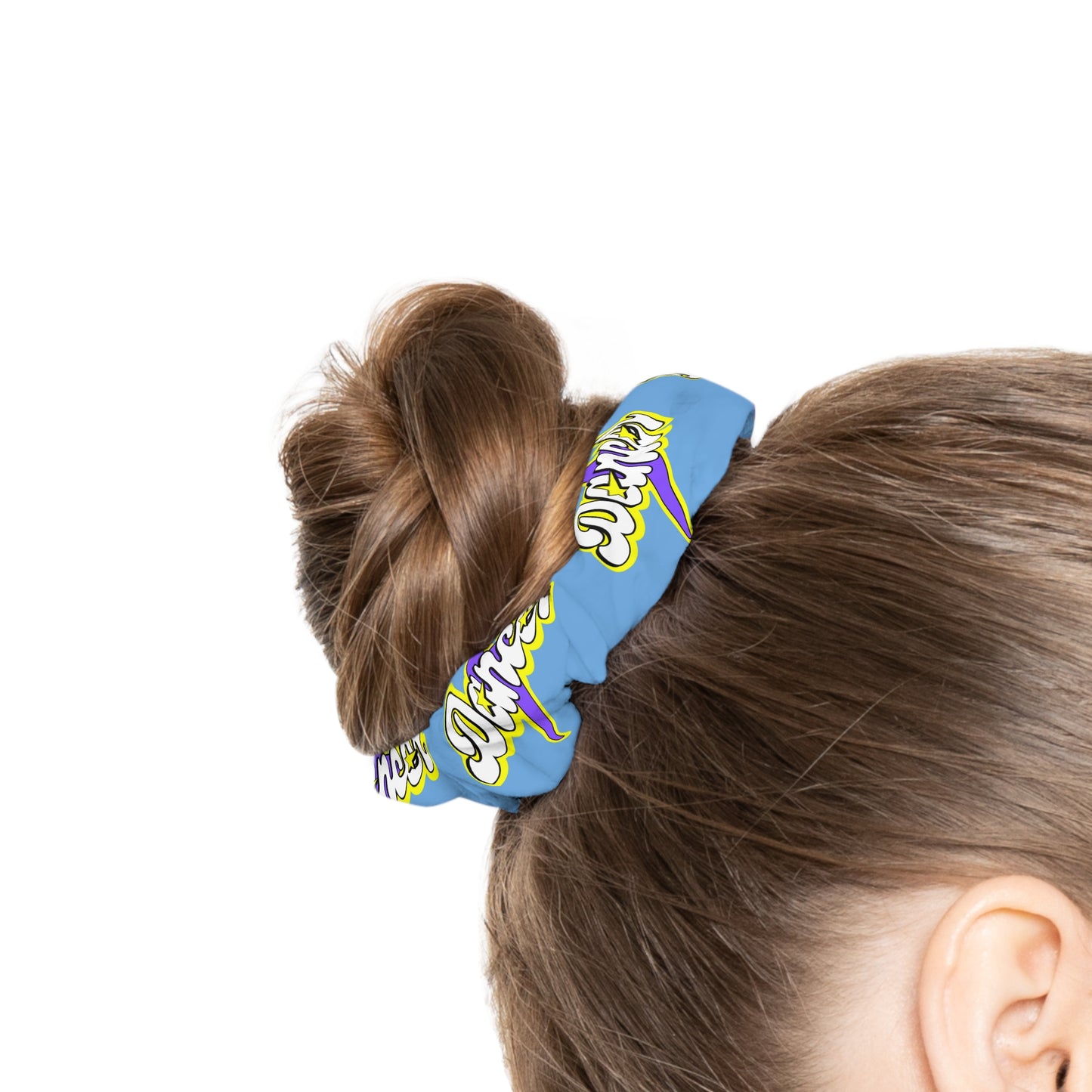 “Dancer” Scrunchie – Superhero-Inspired Dance Hair Accessory with Bold Graphic for Performers