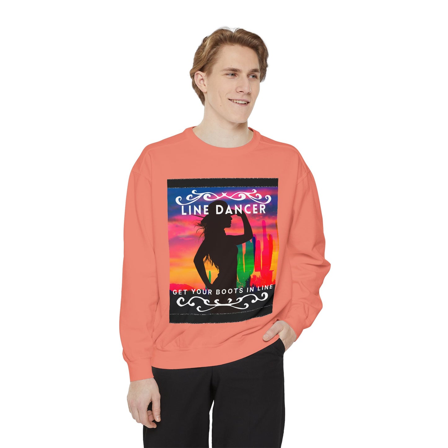 "Line Dancer, Get Your Boots in Line" Unisex Lightweight Crewneck Sweatshirt – Western Dance Graphic Pullover for Country Music & Boot Scootin’ Fans