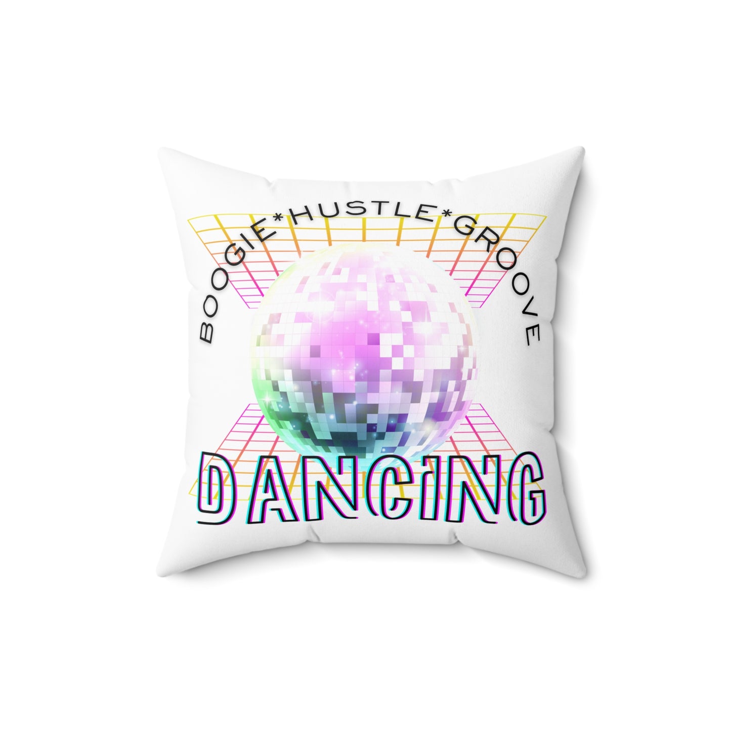 "Boogie Hustle Groove Dancing" Pillow – Retro 70s Disco Dance Square Throw Pillow with Funky Graphic
