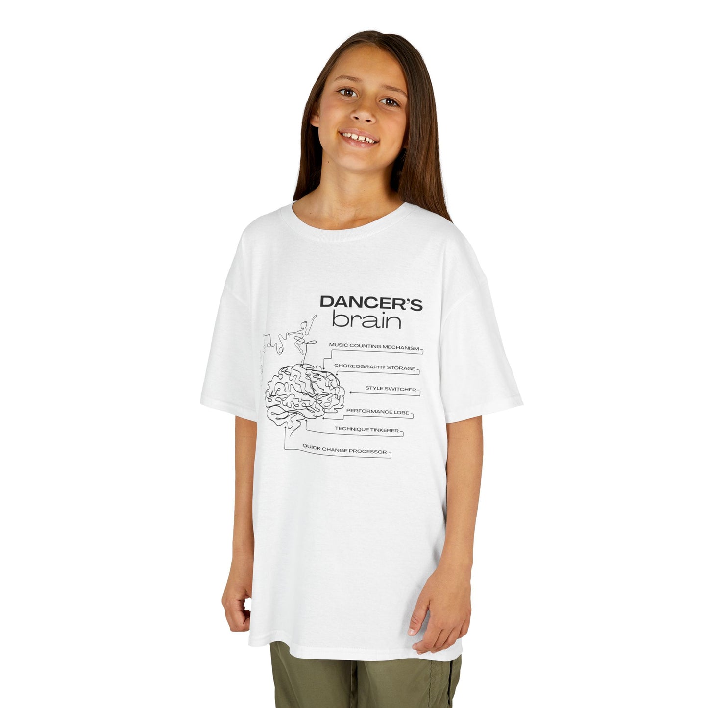 “Dancer’s Brain” Youth Short Sleeve Tee with Funny Dance Brain Graphic – Personalized Dance T-Shirt for Kids & Teens, Custom Name or Studio Option