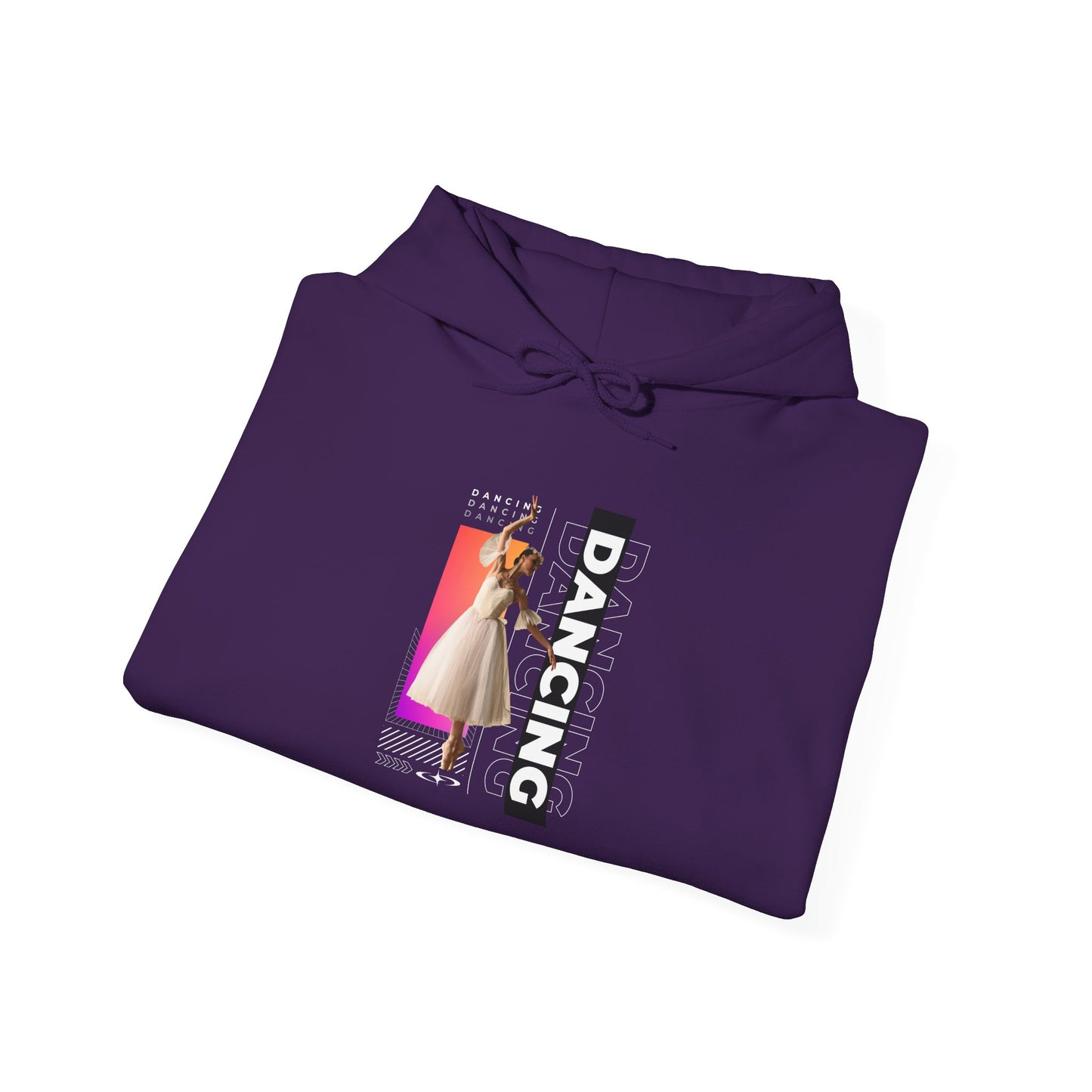 “Dancing” Text with Streetwear-Style Female Dancer Graphic - Unisex Heavy Blend™ Hooded Sweatshirt – Cozy Dance Hoodie for Ballet & Hip-Hop Enthusiasts
