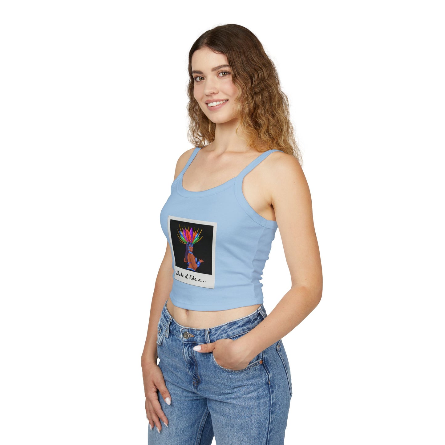 "Shake It Like a..." Women’s Spaghetti Strap Tank Top – Carnival-Inspired Samba Dancer Graphic | Fun Festival & Dancewear Top for Performers & Party Lovers