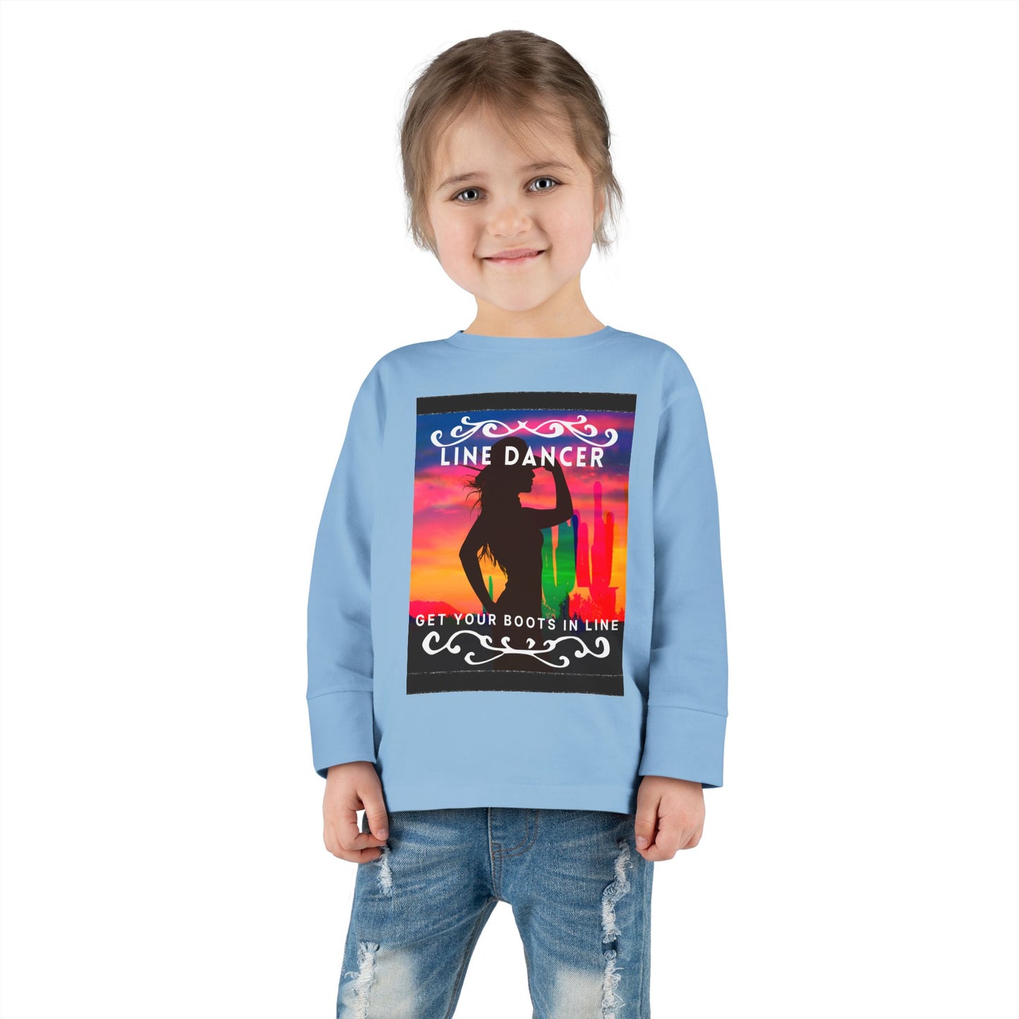 "Line Dancer – Get Your Boots in Line" Toddler Dance T-Shirt – Western-Inspired Long Sleeve Tee for Kids