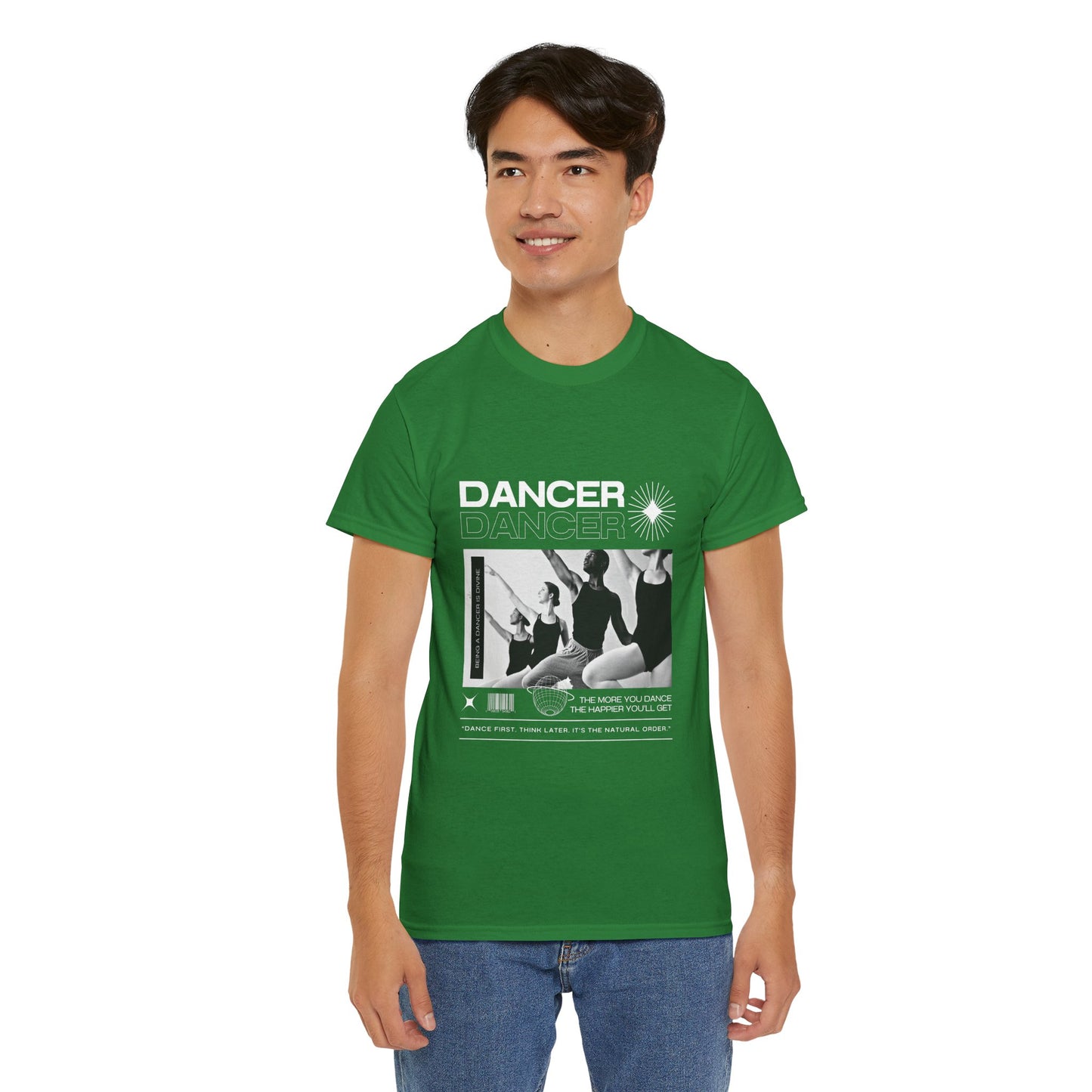 "Dancer" with ballet dancers at the Barre - Unisex Heavy Cotton Tee | Streetwear-Inspired Ballet Training Graphic T-Shirt for Dance Lovers