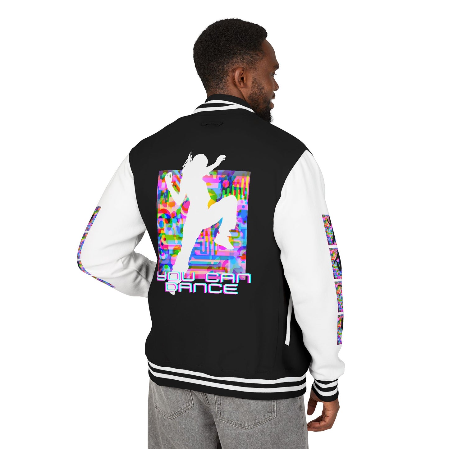 Levels Premium Collection Dance Letterman Jacket β Colorful Unisex Streetwear Varsity Jacket with "Levels Pictures Textures" Front and Dancer Silhouette Back Graphic