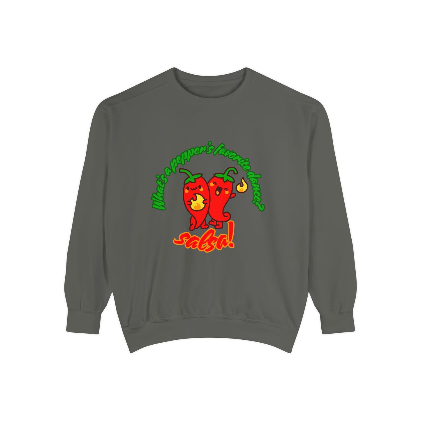 "What's a Pepper's Favorite Dance? Salsa!" Unisex Lightweight Crewneck Sweatshirt – Fun Dance Pun Pullover with Cute Pepper Graphic for Dancers & Food Lovers