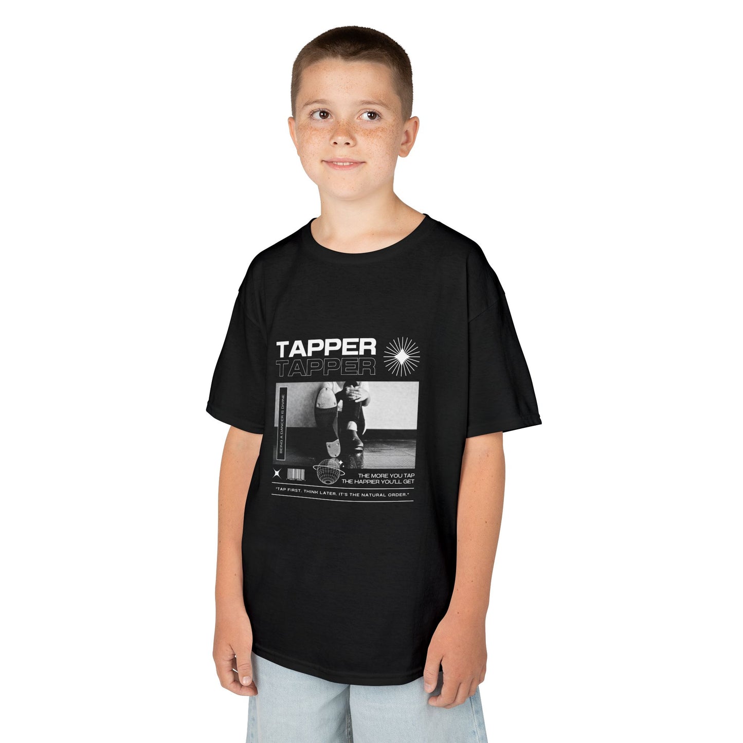 “Tapper” Youth Short Sleeve Tee – Streetwear-Inspired Tap Dance T-Shirt with Tap Shoes Graphic