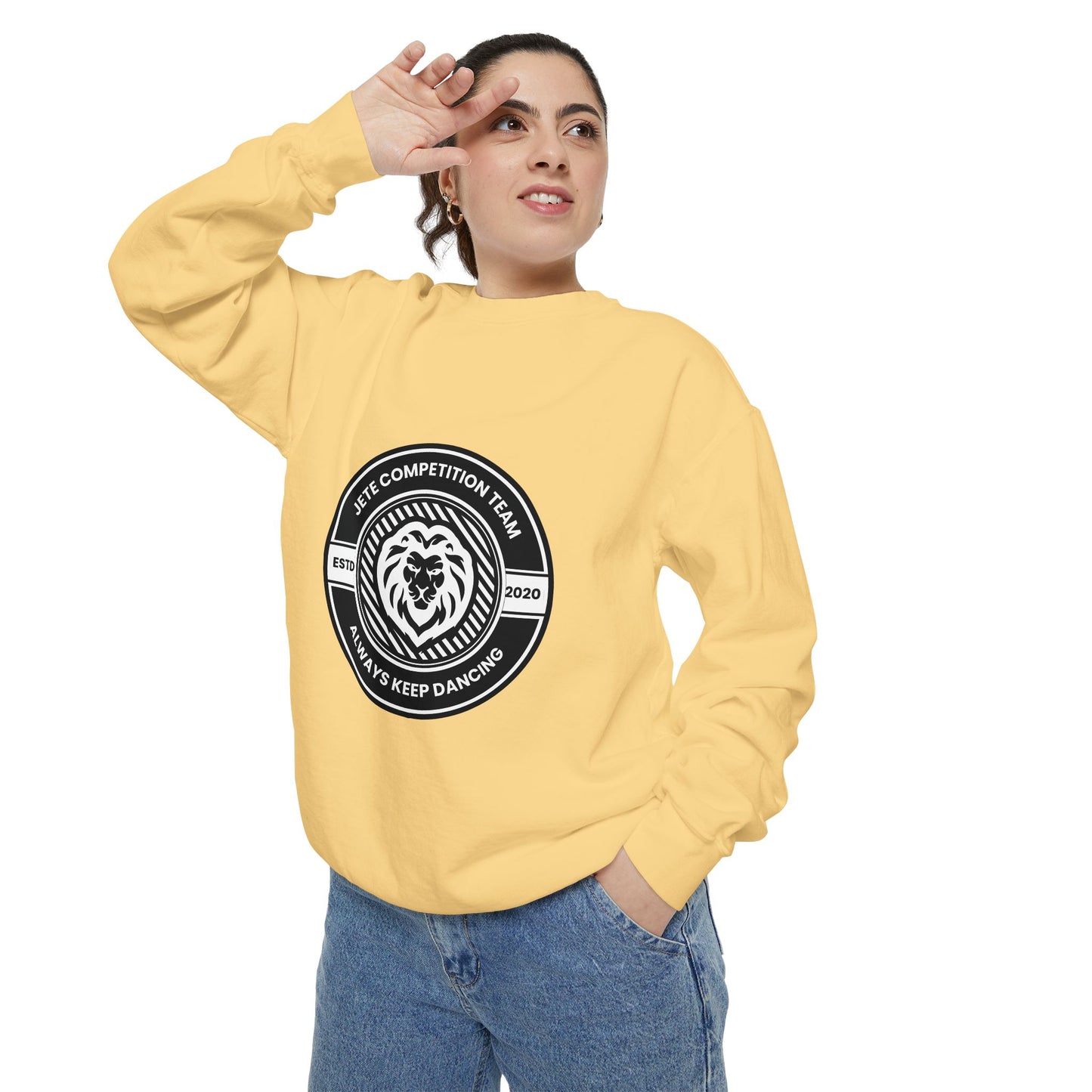 "Jeté Competition Team – Always Keep Dancing" Unisex Lightweight Crewneck Sweatshirt – Collegiate-Inspired Dance Team Pullover for Dancers & Studio Spirit Wear