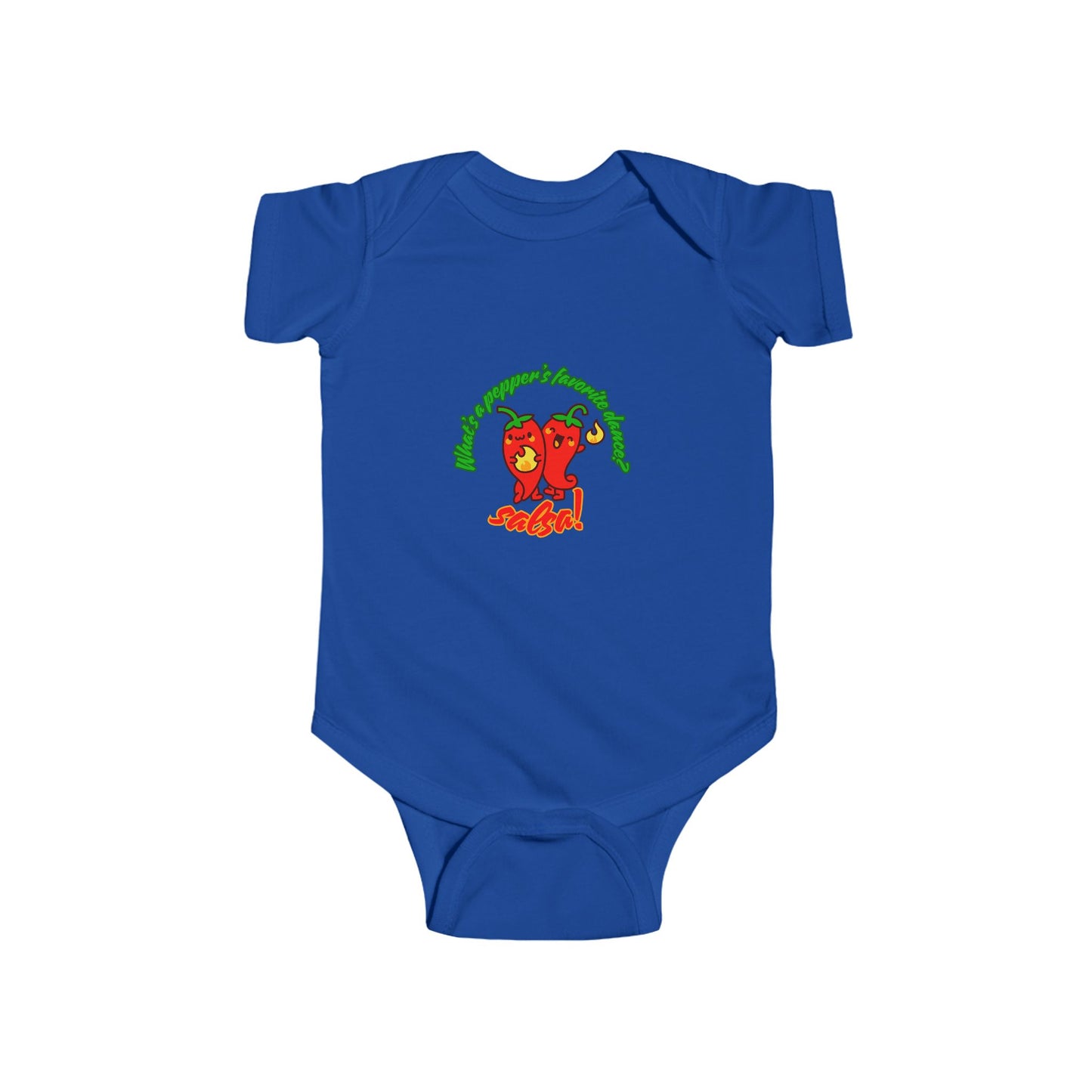 "What's a Pepper's Favorite Dance? Salsa!" Infant Short Sleeve Bodysuit – Cute Dance Pun Graphic Baby Outfit for Jeté Dance Fans