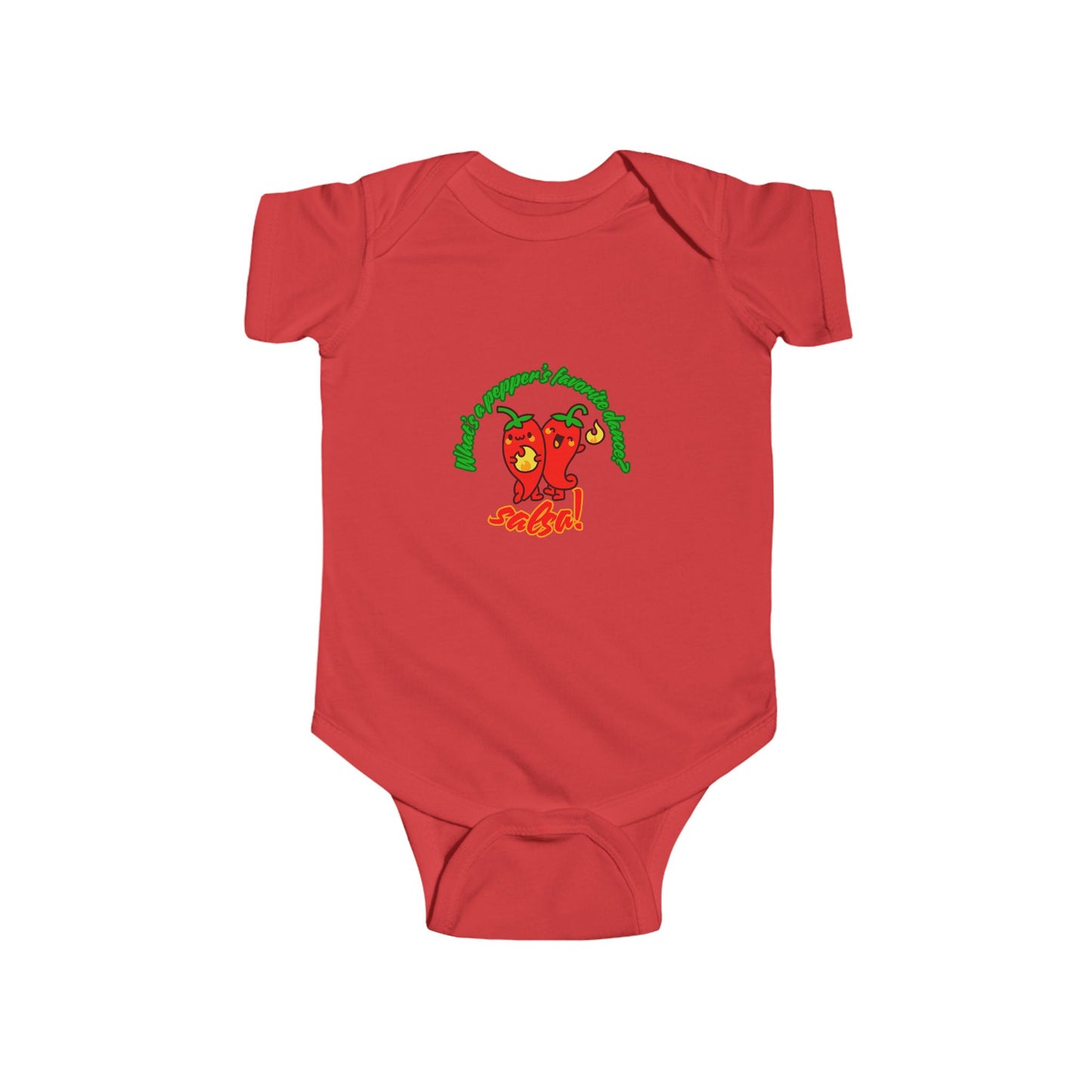"What's a Pepper's Favorite Dance? Salsa!" Infant Short Sleeve Bodysuit – Cute Dance Pun Graphic Baby Outfit for Jeté Dance Fans