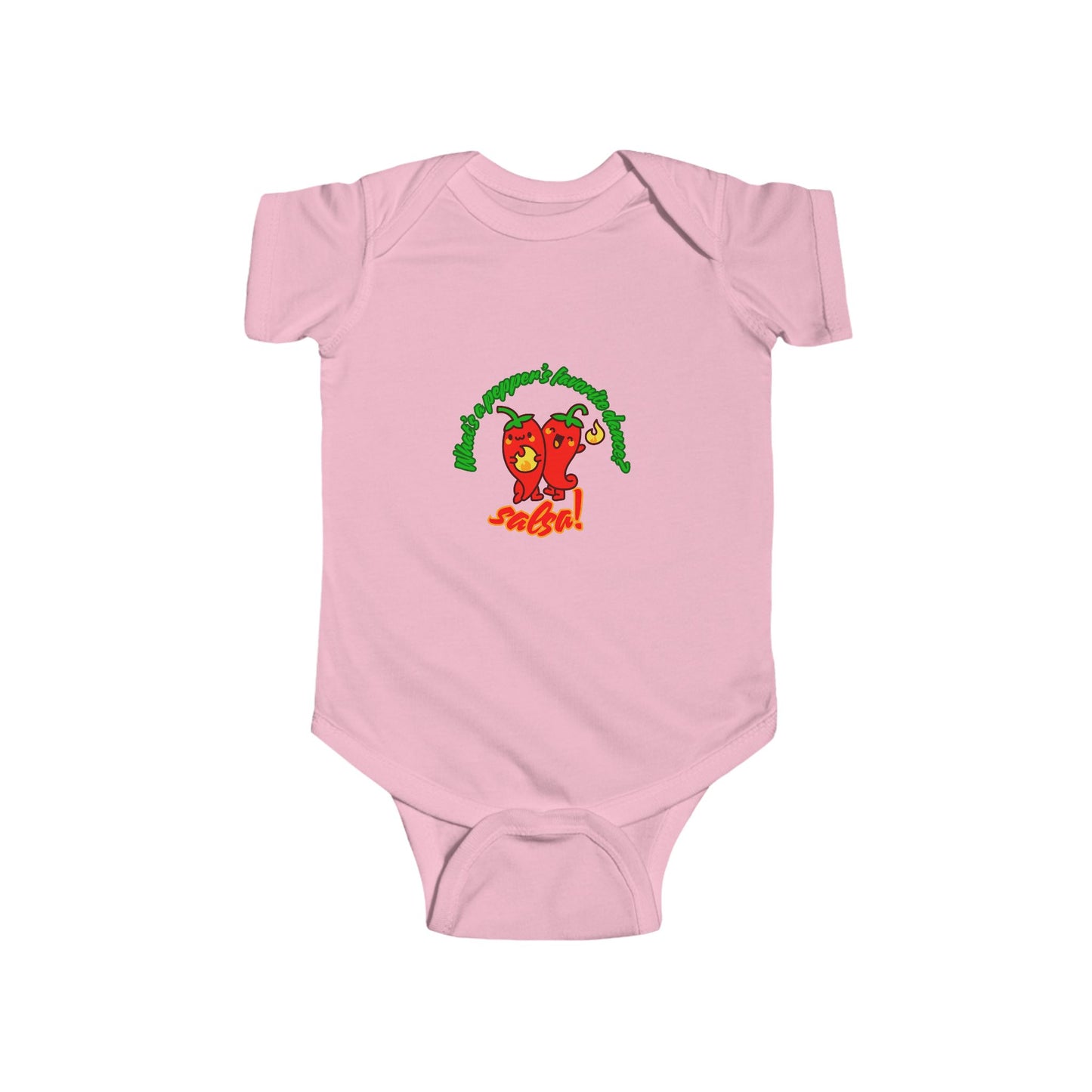 "What's a Pepper's Favorite Dance? Salsa!" Infant Short Sleeve Bodysuit – Cute Dance Pun Graphic Baby Outfit for Jeté Dance Fans