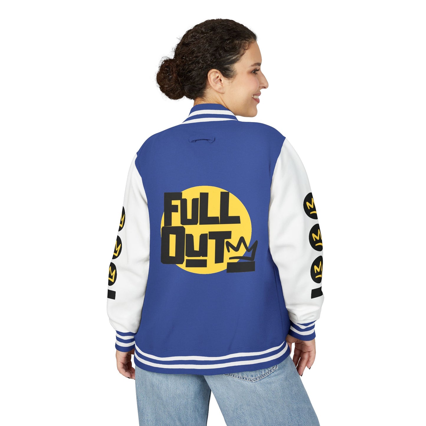 Full Out Premium Collection Letterman Jacket β Unisex Heavyweight Varsity Jacket with "Full Out" Back Graphic and "Crew" Front Design