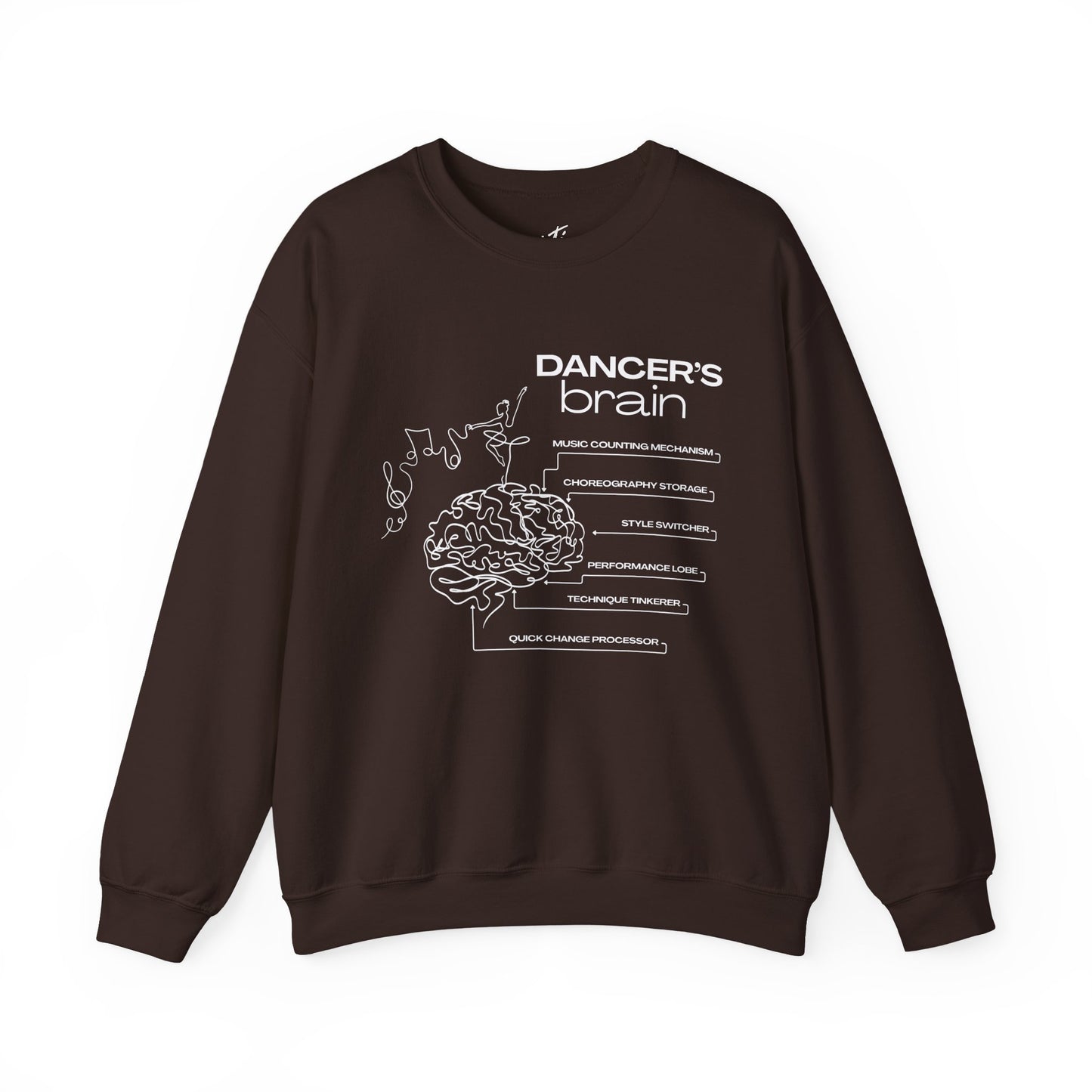 “Dancer’s Brain” Funny Dance Anatomy Sweatshirt – Unisex Heavy Blend Crewneck with Optional Name or Studio Personalization