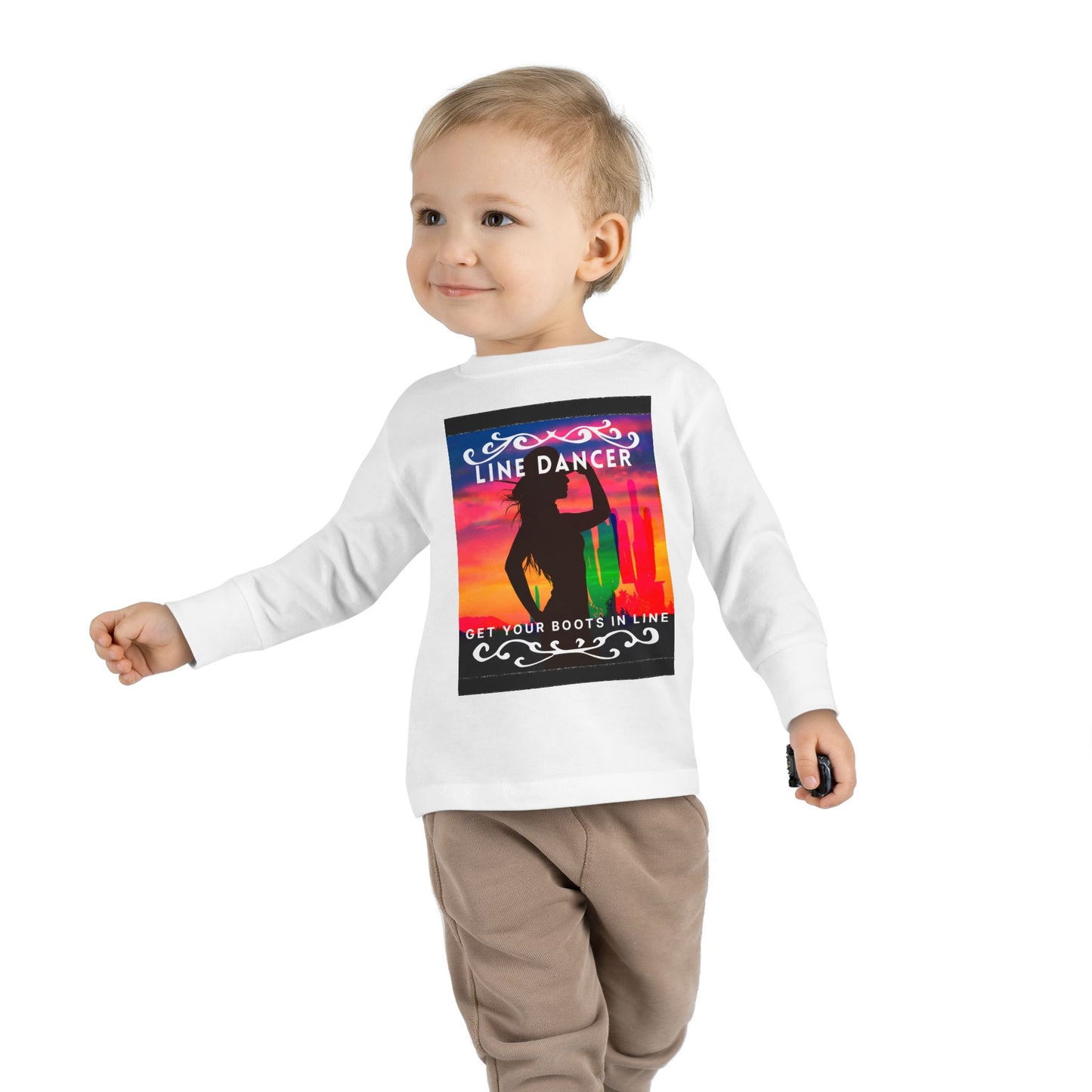 "Line Dancer – Get Your Boots in Line" Toddler Dance T-Shirt – Western-Inspired Long Sleeve Tee for Kids