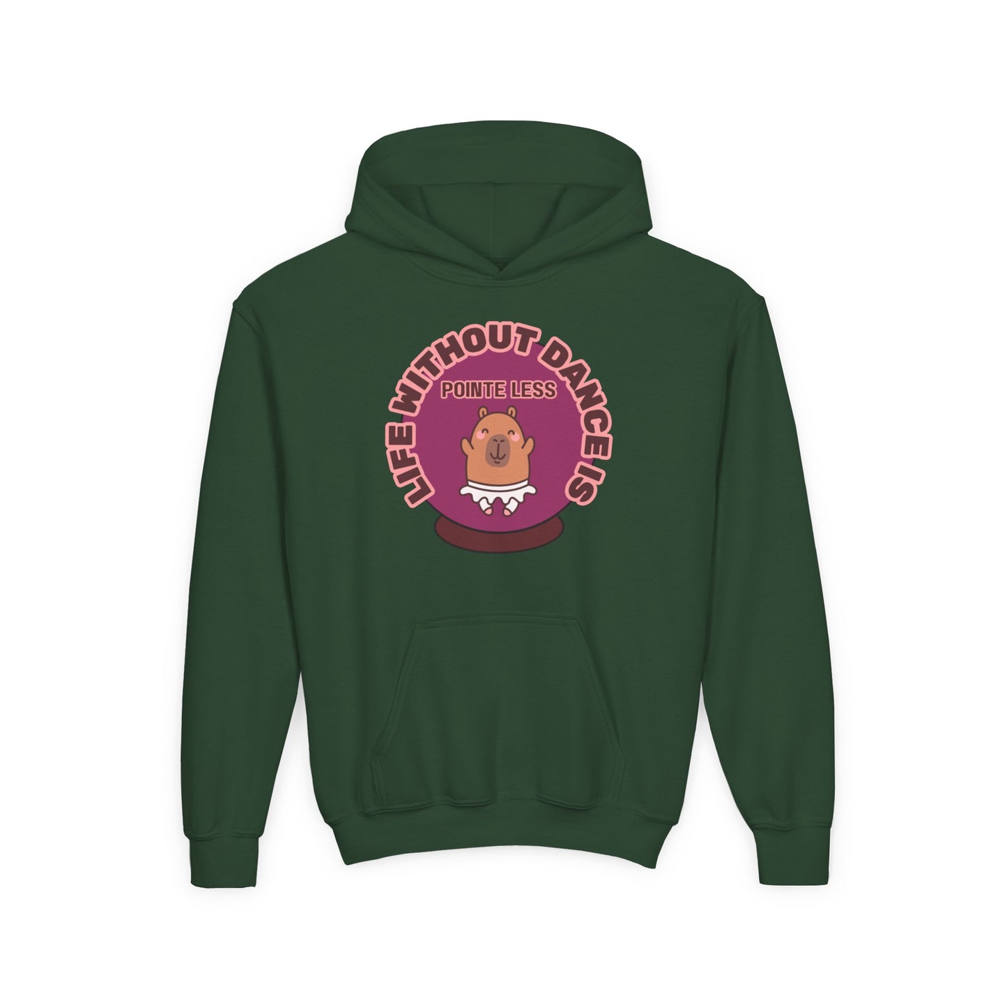 "Life Without Dance Is Pointeless" Youth Hooded Sweatshirt – Cute Dancing Capybara Graphic Hoodie for Kids and Teens