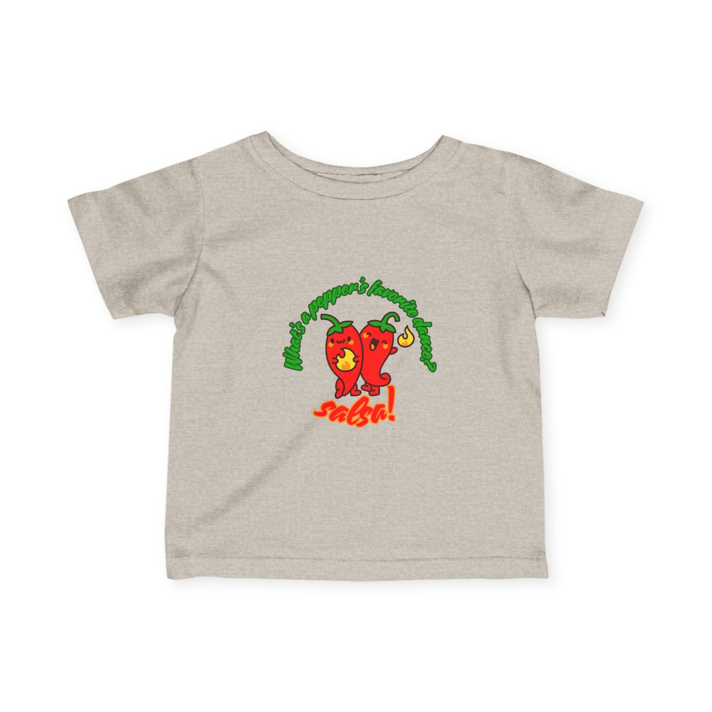 "What's a Pepper's Favorite Dance? Salsa!" Cute Dance-Themed Infant Fine Jersey Tee with Spicy Pepper Graphic – Funny Baby T-Shirt for Little Movers