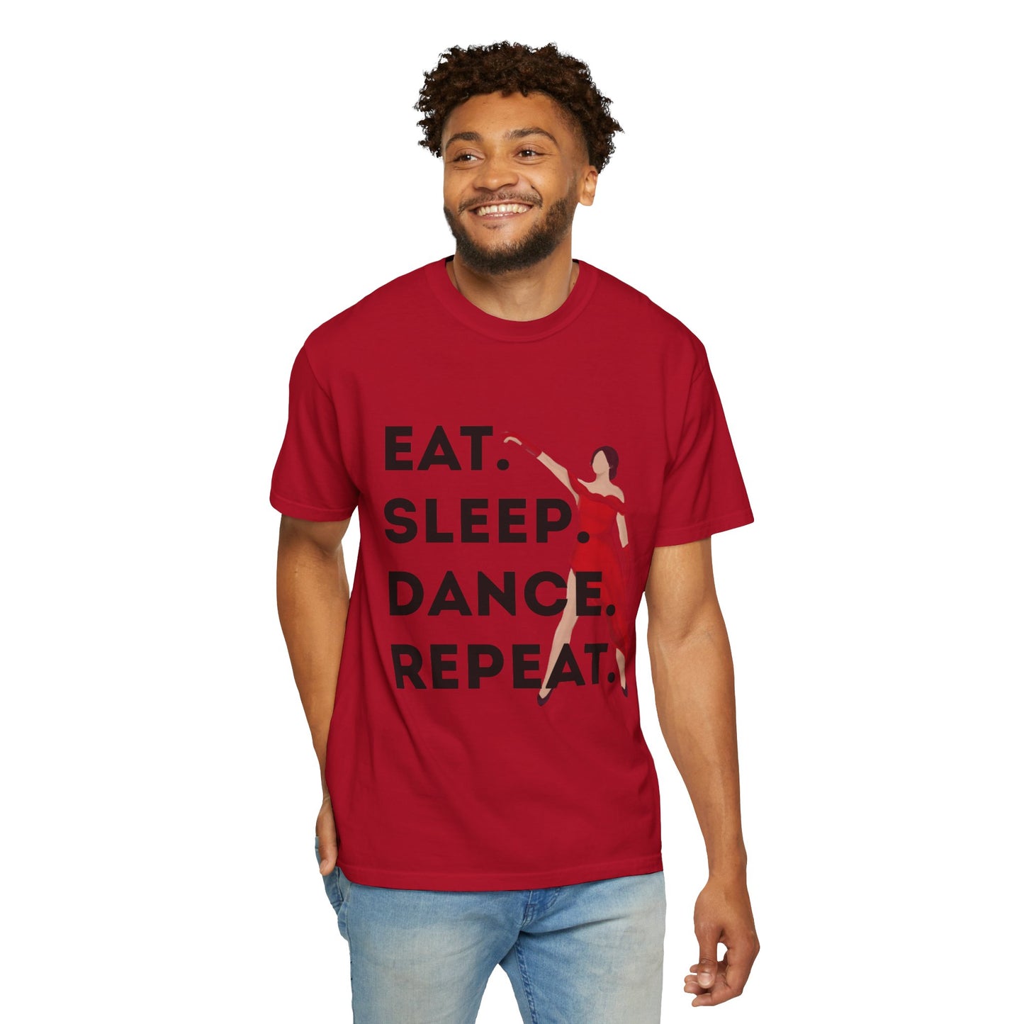 "Eat Sleep Dance Repeat" Unisex Garment-Dyed T-Shirt – Bold Dancer Graphic Tee – Dance Lifestyle Shirt for Performers & Enthusiasts