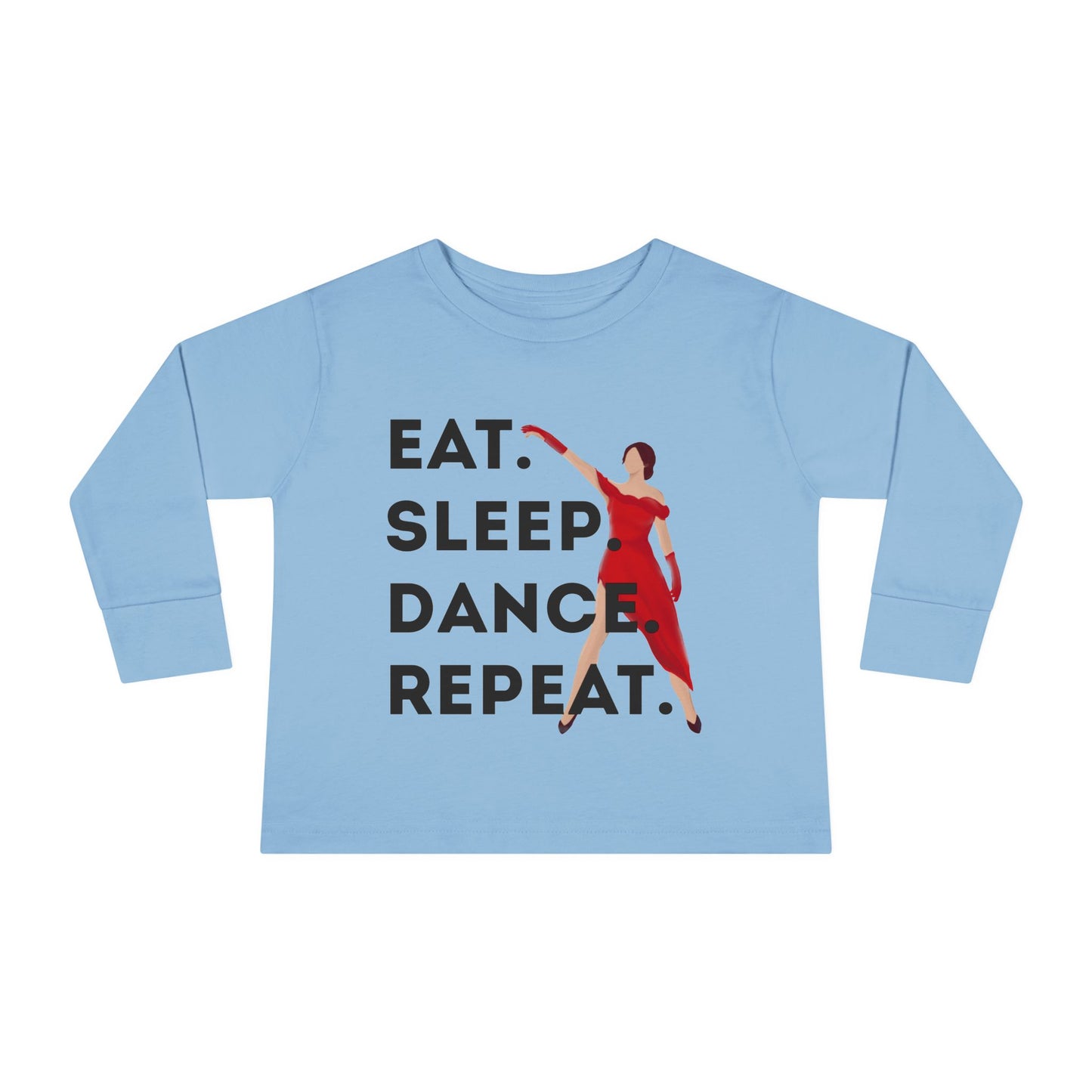 "Eat, Sleep, Dance, Repeat" Toddler Dance Long Sleeve T-Shirt – Bold Dancer Graphic Shirt for Kids