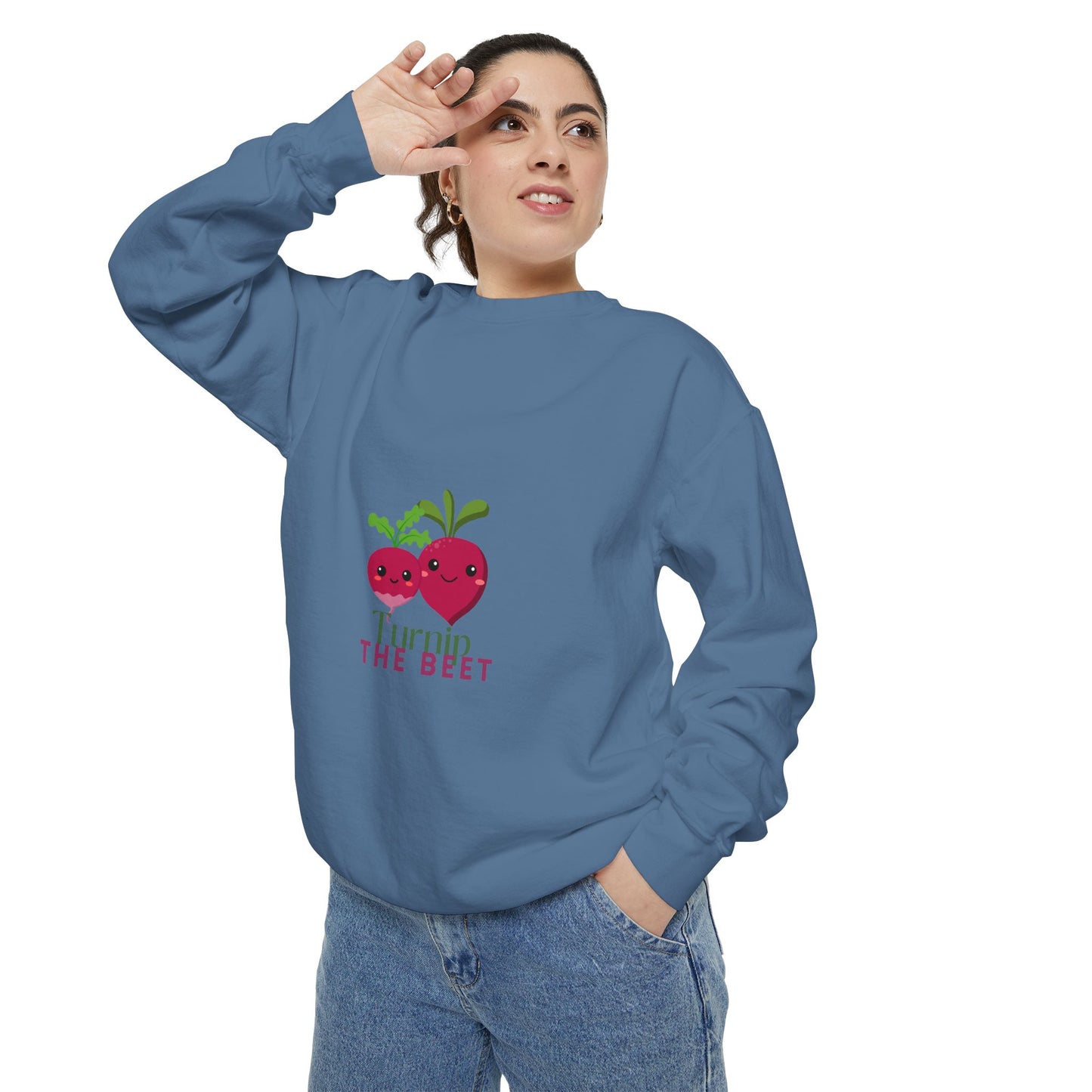 "Turnip the Beet" Unisex Lightweight Crewneck Sweatshirt – Fun Dance Pun Pullover with Cute Pepper Graphic for Dancers & Music Fans