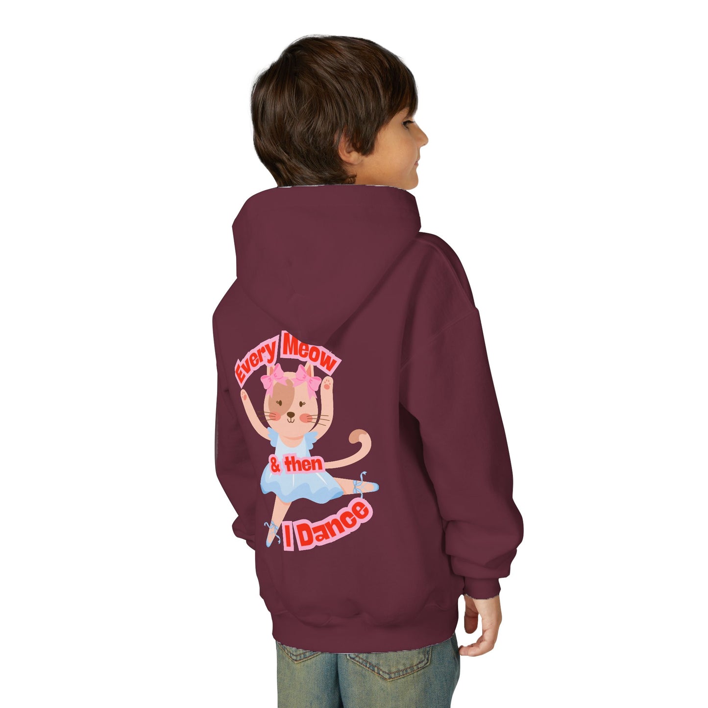 “Every Meow & Then I Dance” Adorable Dancing Cat Graphic | Cute Cat Dance Hoodie for Kids & Young Ballet Enthusiasts - Unisex Youth Hoodie