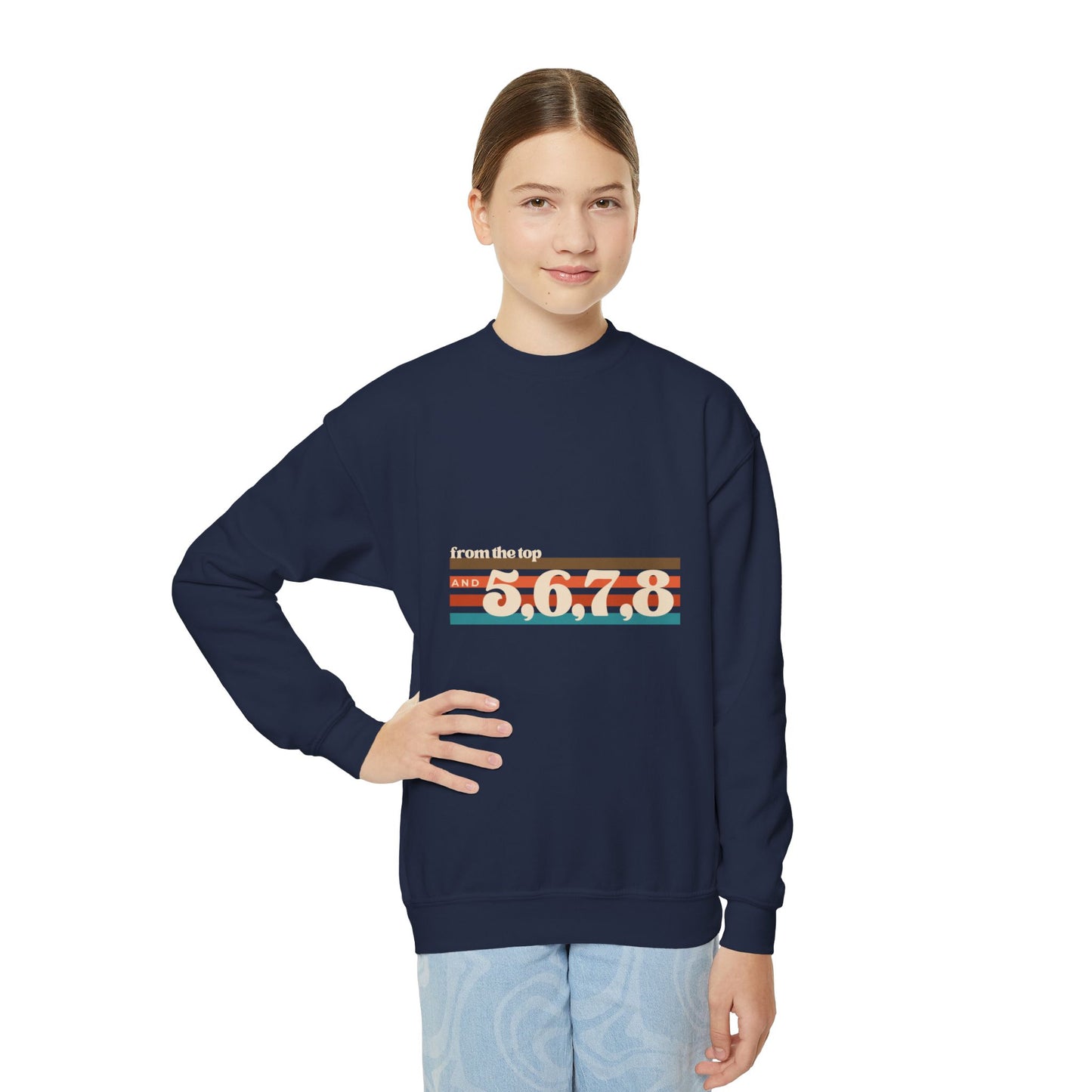 "From the Top and 5, 6, 7, 8" – Retro Dance Youth Crewneck Sweatshirt | Kids Dance Practice Pullover