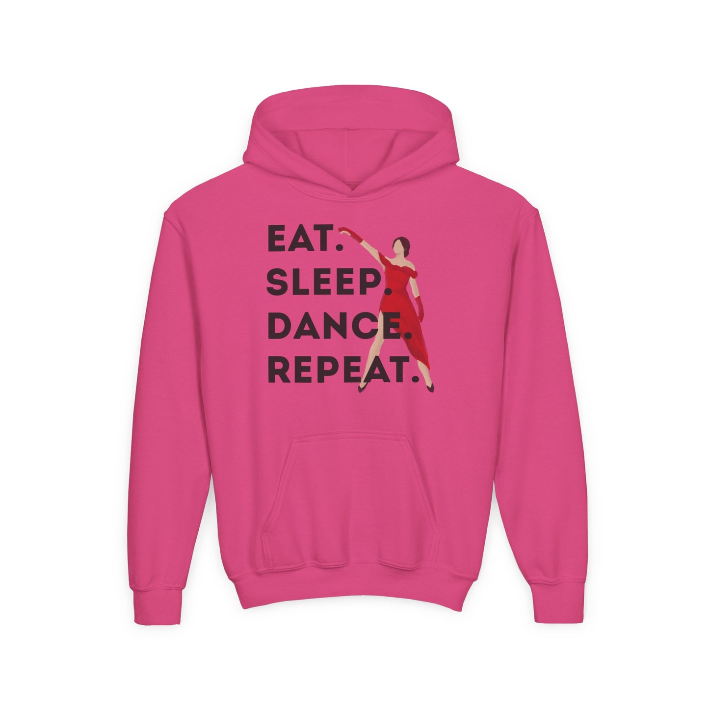"Eat Sleep Dance Repeat" Youth Hooded Sweatshirt – Bold Dancer Graphic Fleece Hoodie for Kids and Teens
